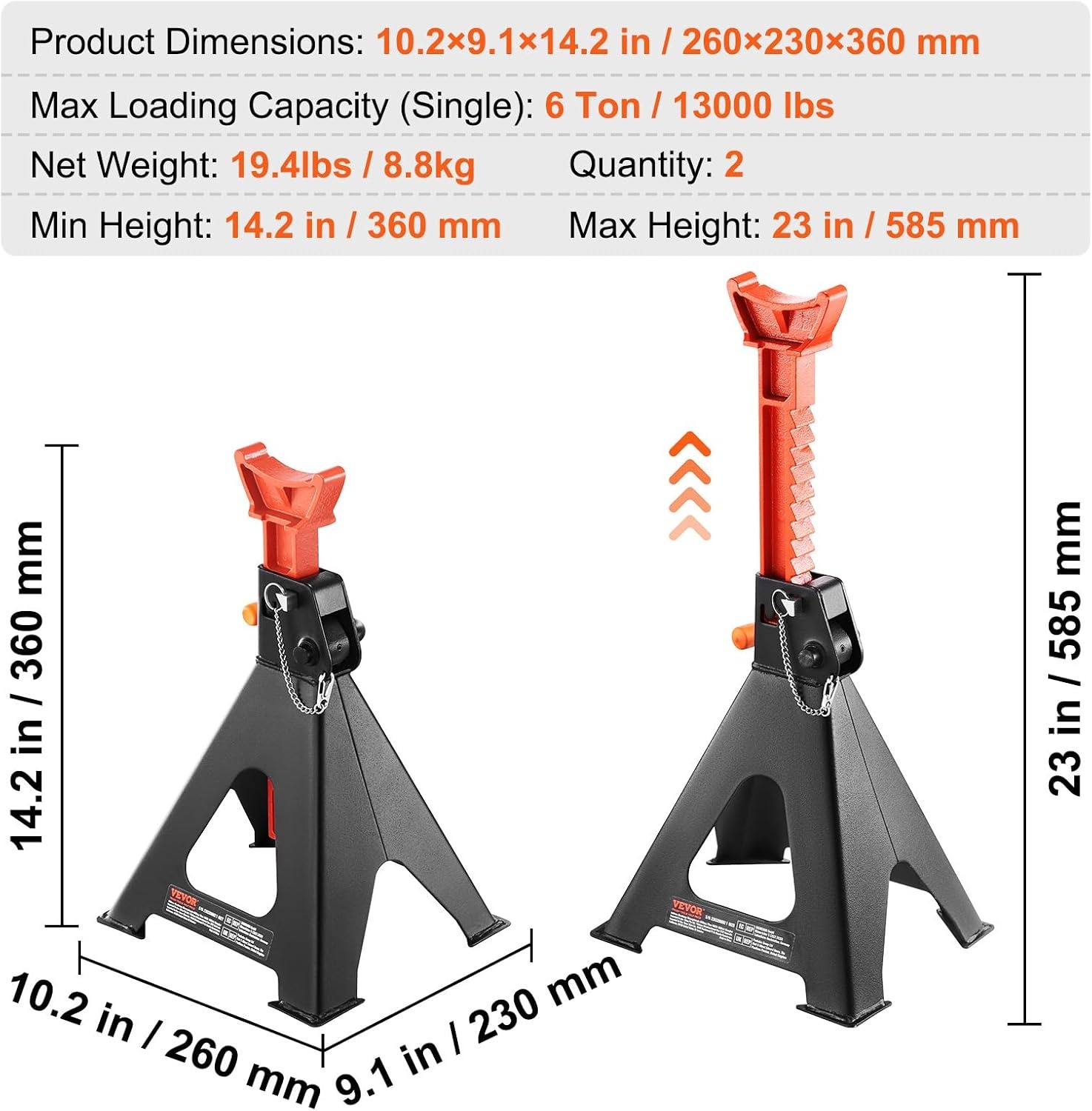 image:imageVEVOR Jack Stands 3 Ton 6000 lbs Capacity Car Jack Stands 108163 inch Adjustable Height for lifting SUV Pickup Truck Car and UTVATV Red 1 Pair 108163 inch Adjustable Height for Lifting SUV Pickup Truck Car and UTVATV Red6T 2Locking