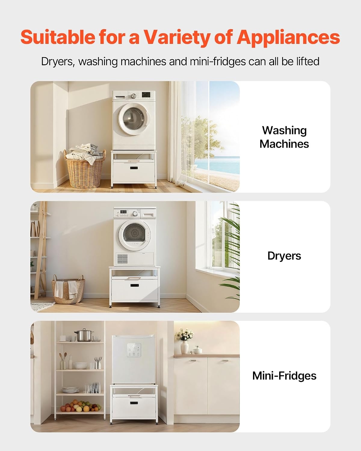 image:imageVEVOR Laundry Pedestal 161 in Height 275 x 275 in Washer and Dryer Pedestals with Storage Shelf 700 lbs Load Capacity NonSlip Feet Washing Machine Stand Universal Fit White 2 PackPedestal w Drawer Shelf
