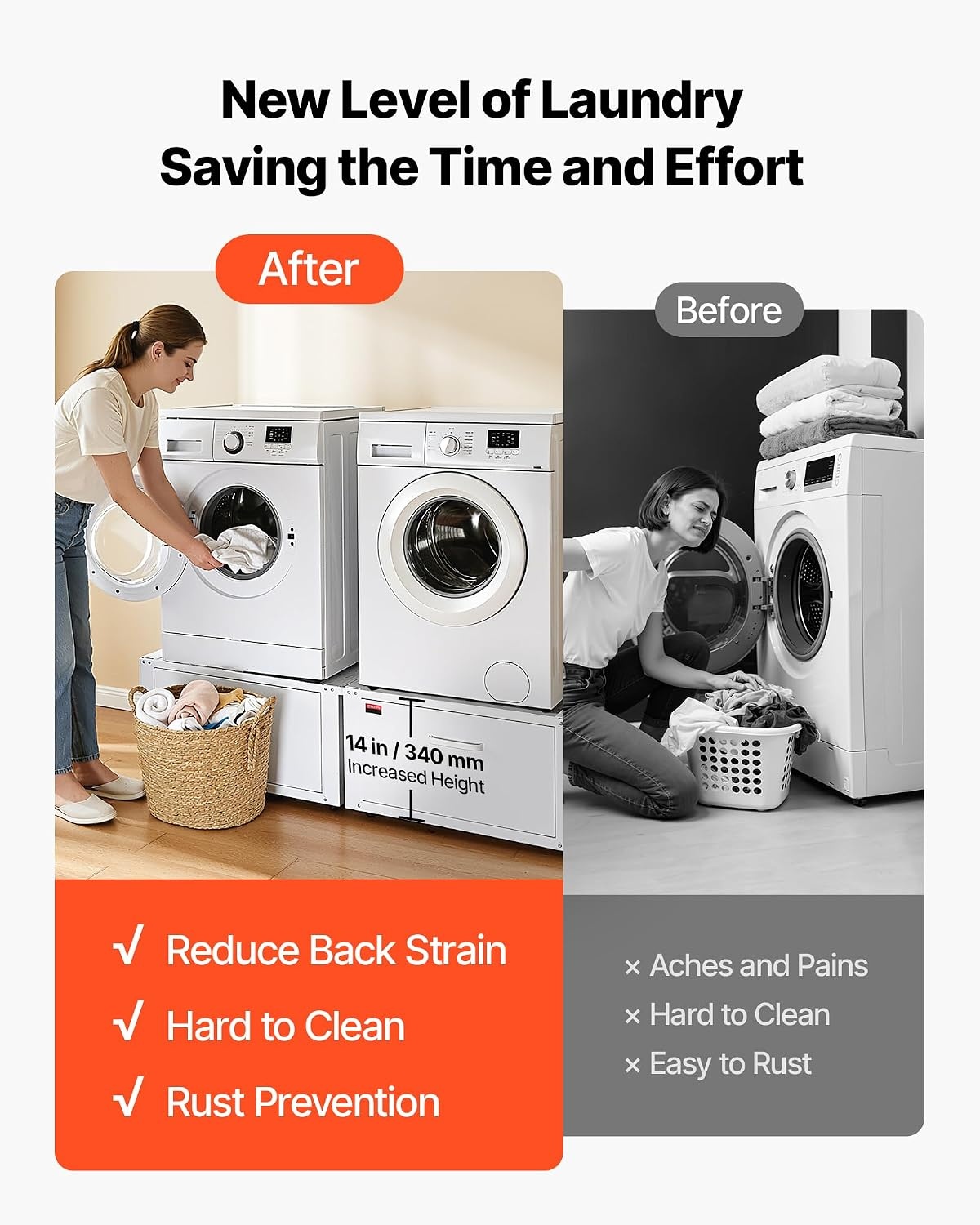 image:imageVEVOR Laundry Pedestal 161 in Height 275 x 275 in Washer and Dryer Pedestals with Storage Shelf 700 lbs Load Capacity NonSlip Feet Washing Machine Stand Universal Fit White 2 PackPedestal w Drawer 2 Pack