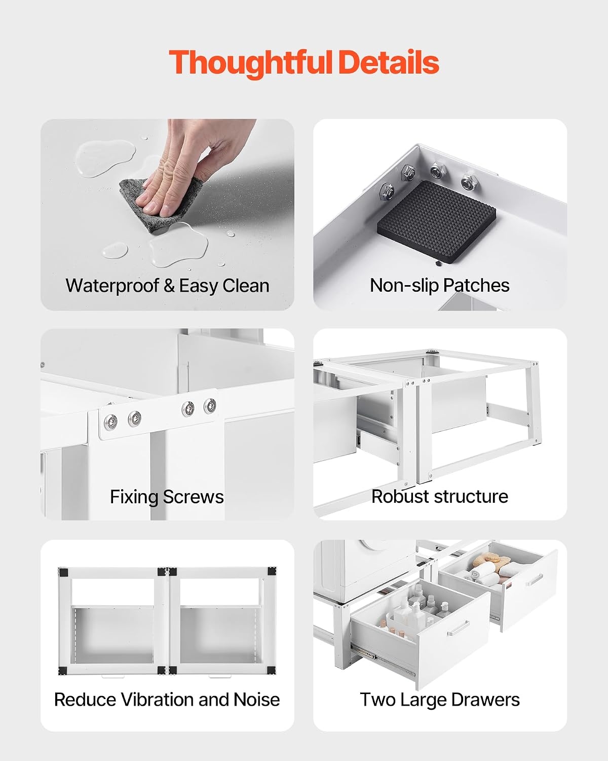 image:imageVEVOR Laundry Pedestal 161 in Height 275 x 275 in Washer and Dryer Pedestals with Storage Shelf 700 lbs Load Capacity NonSlip Feet Washing Machine Stand Universal Fit White 2 PackPedestal w Drawer 2 Pack