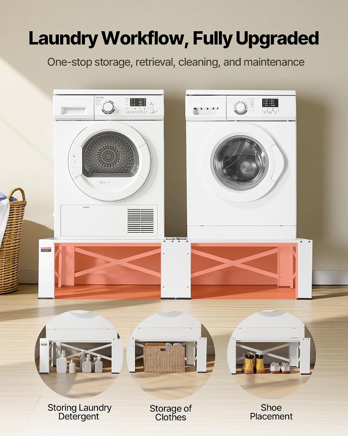 image:imageVEVOR Laundry Pedestal 161 in Height 275 x 275 in Washer and Dryer Pedestals with Storage Shelf 700 lbs Load Capacity NonSlip Feet Washing Machine Stand Universal Fit White 2 PackAdjustable Pedestal 12H 2 Pack