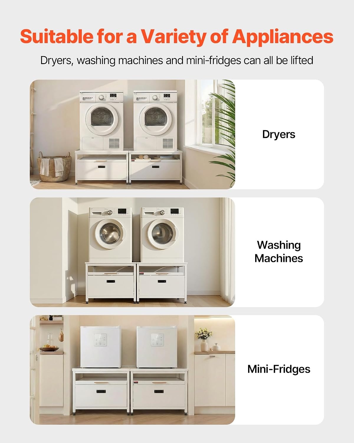 image:imageVEVOR Laundry Pedestal 161 in Height 275 x 275 in Washer and Dryer Pedestals with Storage Shelf 700 lbs Load Capacity NonSlip Feet Washing Machine Stand Universal Fit White 2 PackPedestal w Drawer Shelf 2 Pack