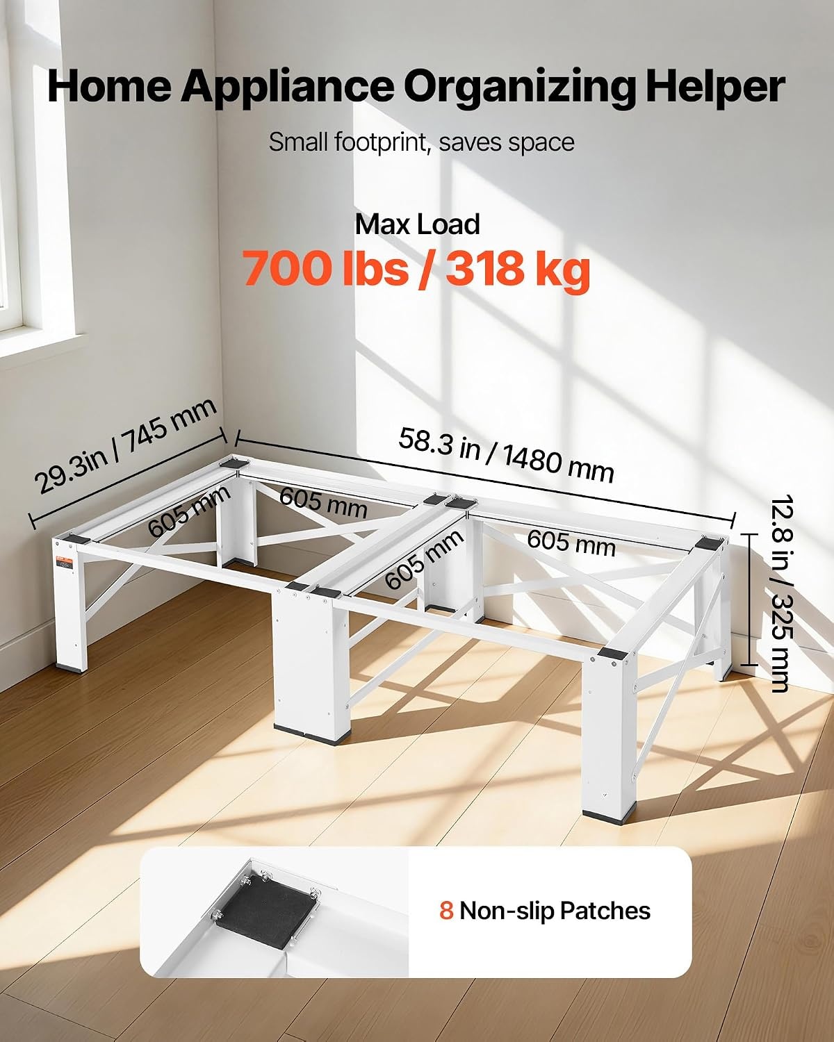 image:imageVEVOR Laundry Pedestal 161 in Height 275 x 275 in Washer and Dryer Pedestals with Storage Shelf 700 lbs Load Capacity NonSlip Feet Washing Machine Stand Universal Fit White 2 PackAdjustable Pedestal 12H 2 Pack