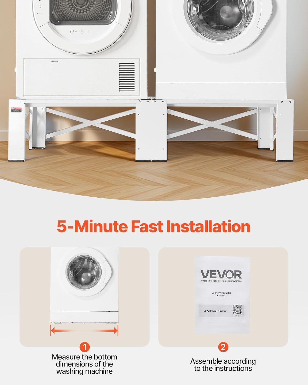 image:imageVEVOR Laundry Pedestal 161 in Height 275 x 275 in Washer and Dryer Pedestals with Storage Shelf 700 lbs Load Capacity NonSlip Feet Washing Machine Stand Universal Fit White 2 PackAdjustable Pedestal 12H 2 Pack