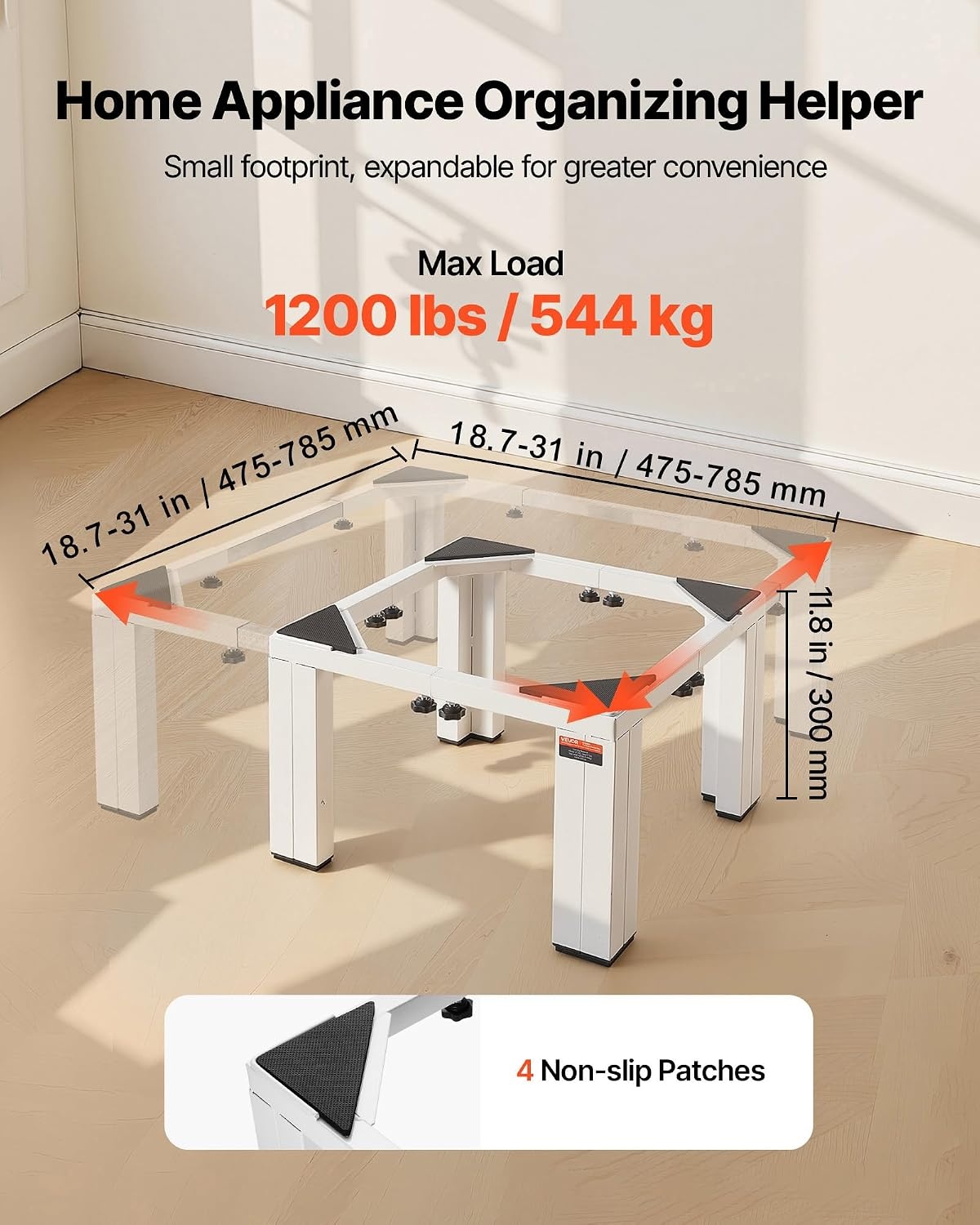 image:imageVEVOR Laundry Pedestal 161 in Height 275 x 275 in Washer and Dryer Pedestals with Storage Shelf 700 lbs Load Capacity NonSlip Feet Washing Machine Stand Universal Fit White 2 PackAdjustable Pedestal 12H