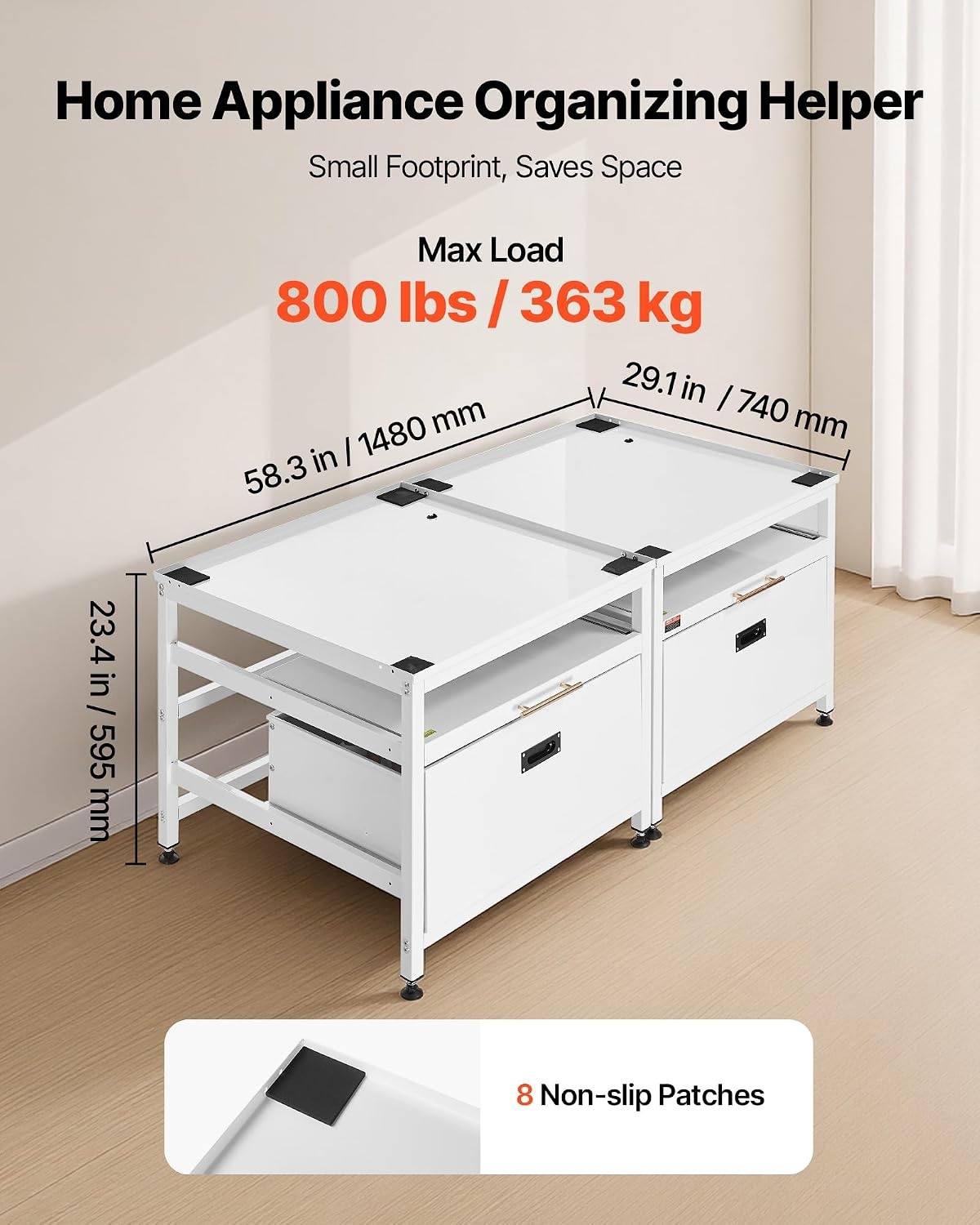 image:imageVEVOR Laundry Pedestal 161 in Height 275 x 275 in Washer and Dryer Pedestals with Storage Shelf 700 lbs Load Capacity NonSlip Feet Washing Machine Stand Universal Fit White 2 PackPedestal w Drawer Shelf 2 Pack