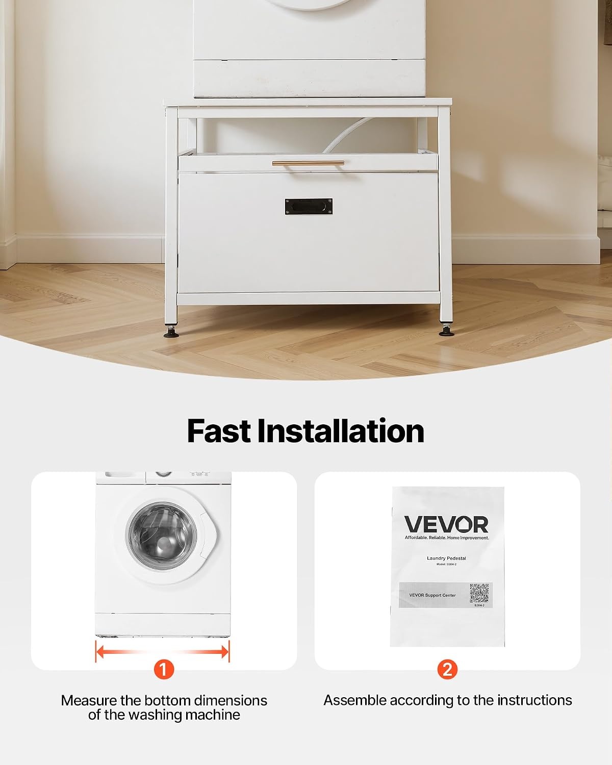 image:imageVEVOR Laundry Pedestal 161 in Height 275 x 275 in Washer and Dryer Pedestals with Storage Shelf 700 lbs Load Capacity NonSlip Feet Washing Machine Stand Universal Fit White 2 PackPedestal w Drawer Shelf