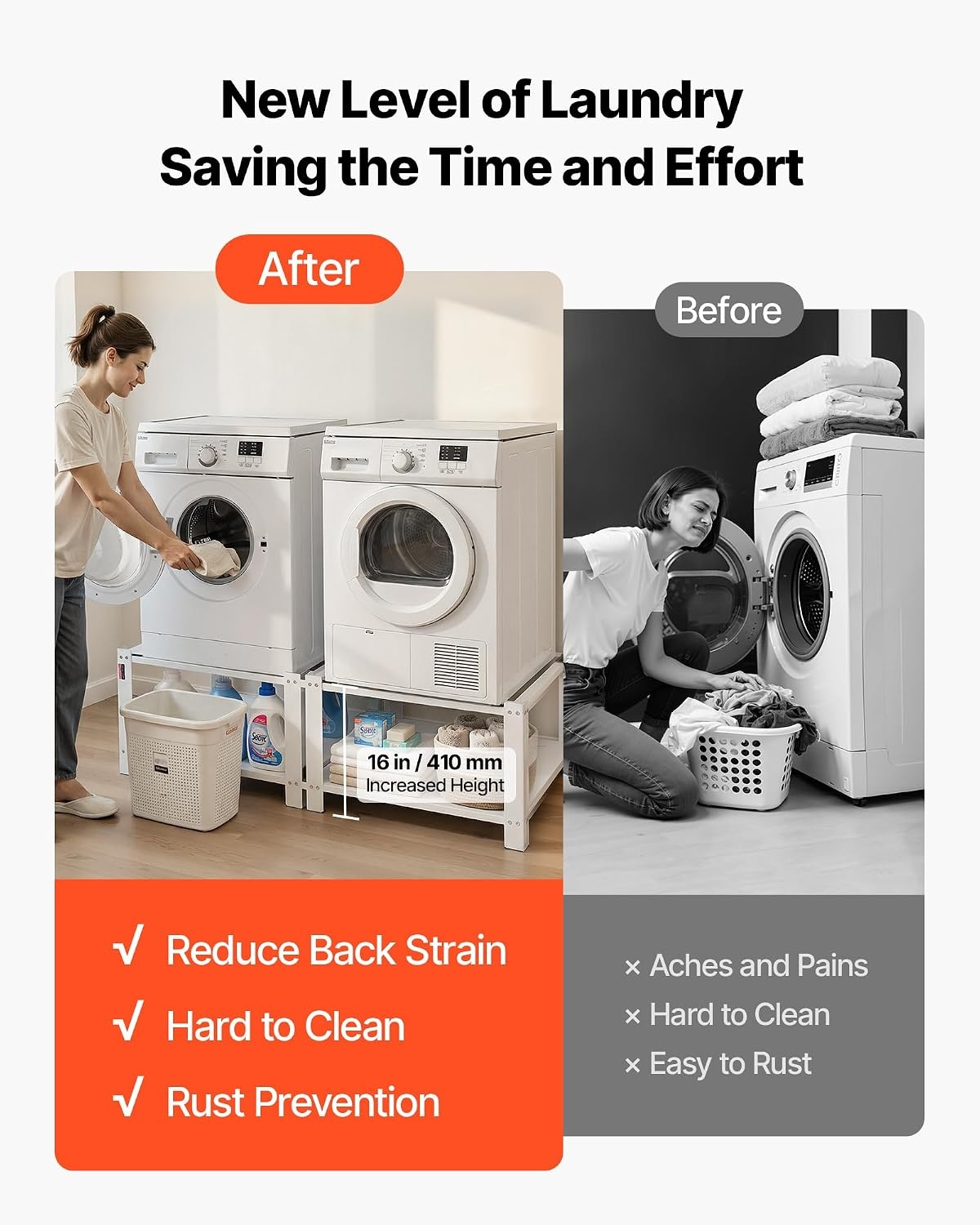 image:imageVEVOR Laundry Pedestal 161 in Height 275 x 275 in Washer and Dryer Pedestals with Storage Shelf 700 lbs Load Capacity NonSlip Feet Washing Machine Stand Universal Fit White 2 PackPedestal w Storage Shelf 2 Pack