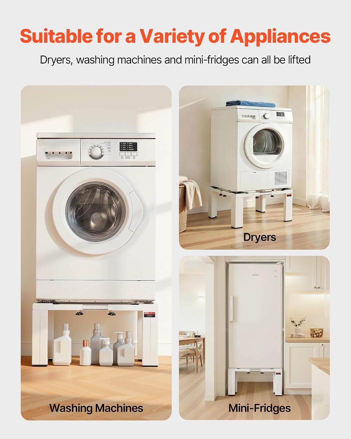 image:imageVEVOR Laundry Pedestal 161 in Height 275 x 275 in Washer and Dryer Pedestals with Storage Shelf 700 lbs Load Capacity NonSlip Feet Washing Machine Stand Universal Fit White 2 PackAdjustable Pedestal 12H