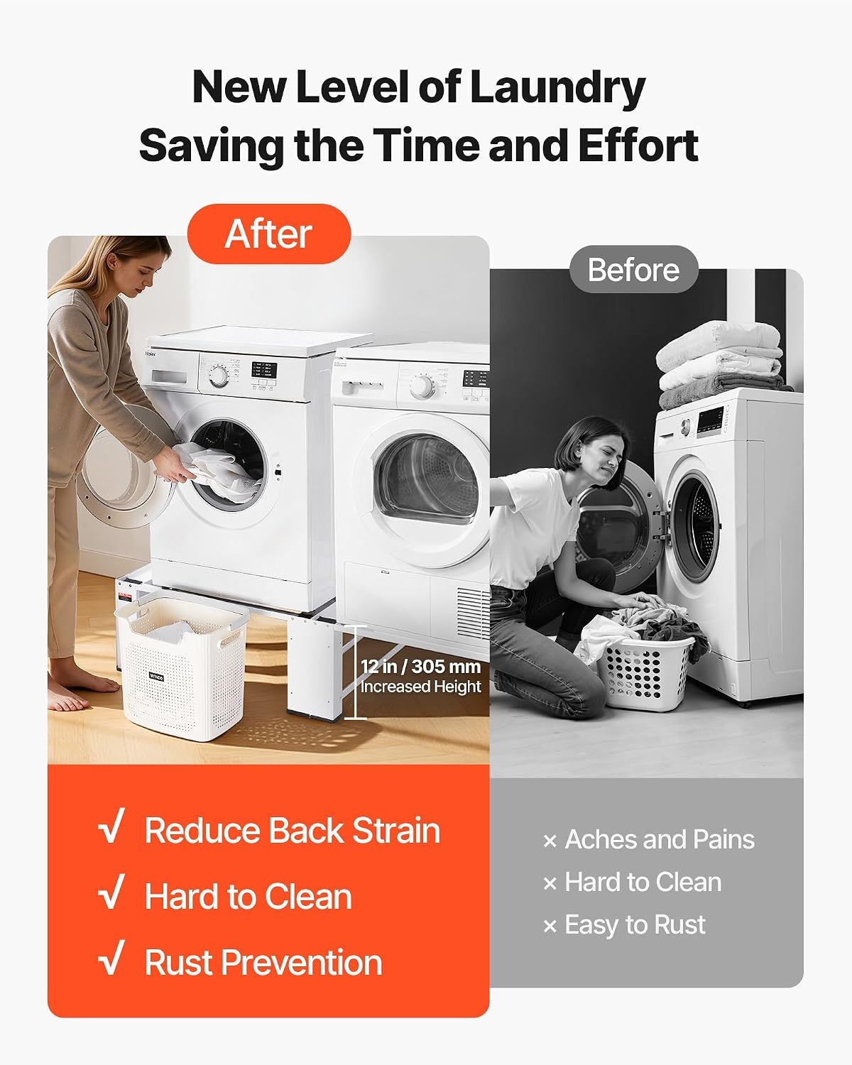 image:imageVEVOR Laundry Pedestal 161 in Height 275 x 275 in Washer and Dryer Pedestals with Storage Shelf 700 lbs Load Capacity NonSlip Feet Washing Machine Stand Universal Fit White 2 PackAdjustable Pedestal 12H 2 Pack
