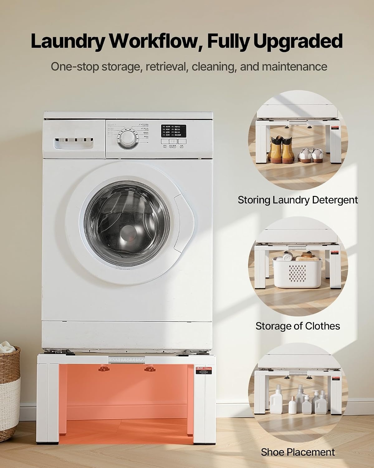 image:imageVEVOR Laundry Pedestal 161 in Height 275 x 275 in Washer and Dryer Pedestals with Storage Shelf 700 lbs Load Capacity NonSlip Feet Washing Machine Stand Universal Fit White 2 PackAdjustable Pedestal 12H