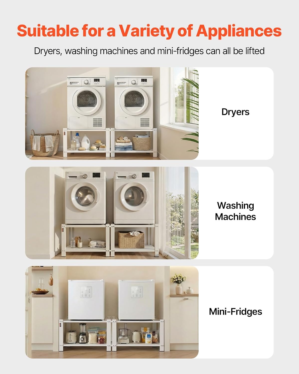 image:imageVEVOR Laundry Pedestal 161 in Height 275 x 275 in Washer and Dryer Pedestals with Storage Shelf 700 lbs Load Capacity NonSlip Feet Washing Machine Stand Universal Fit White 2 PackPedestal w Storage Shelf 2 Pack