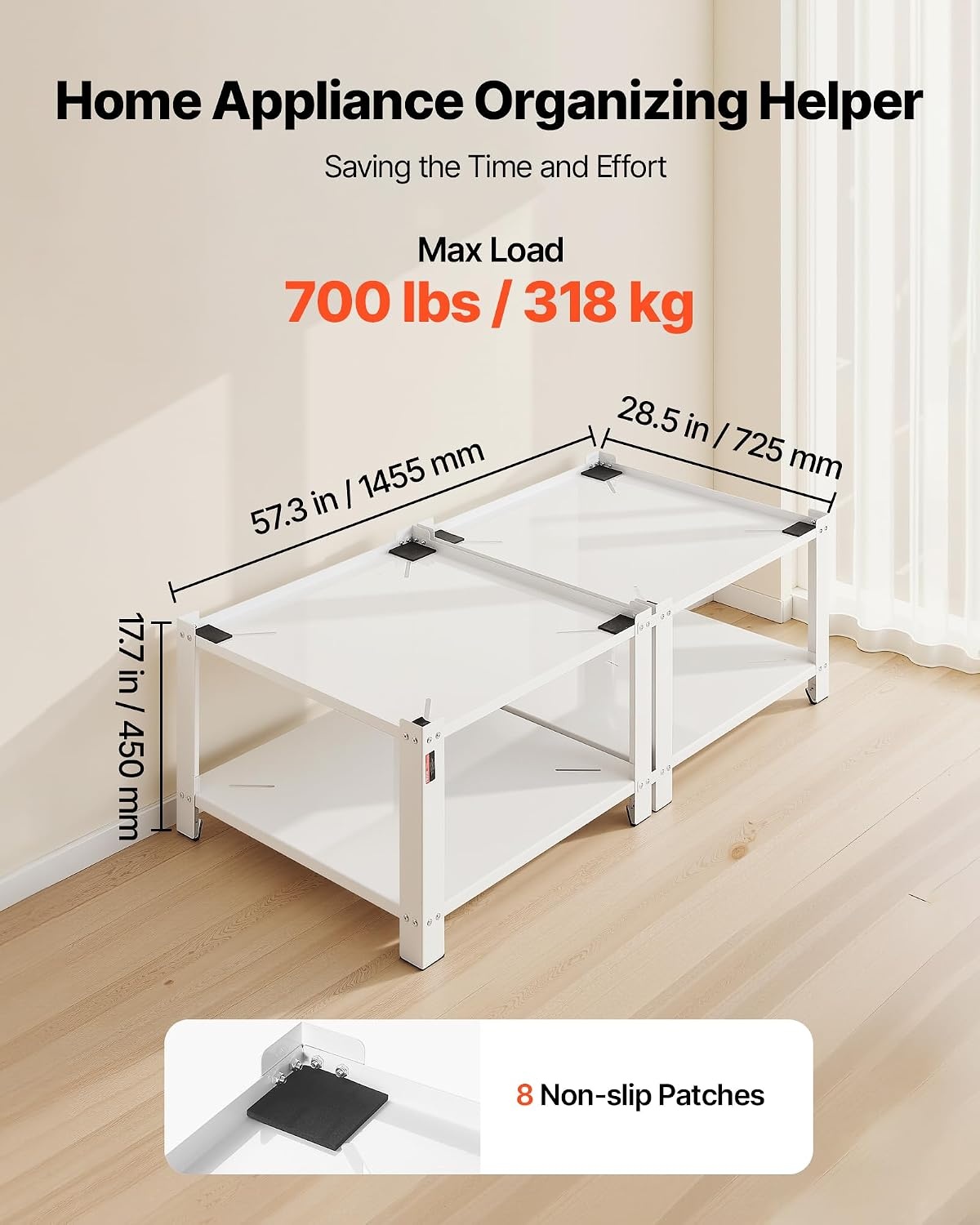image:imageVEVOR Laundry Pedestal 161 in Height 275 x 275 in Washer and Dryer Pedestals with Storage Shelf 700 lbs Load Capacity NonSlip Feet Washing Machine Stand Universal Fit White 2 PackPedestal w Storage Shelf 2 Pack