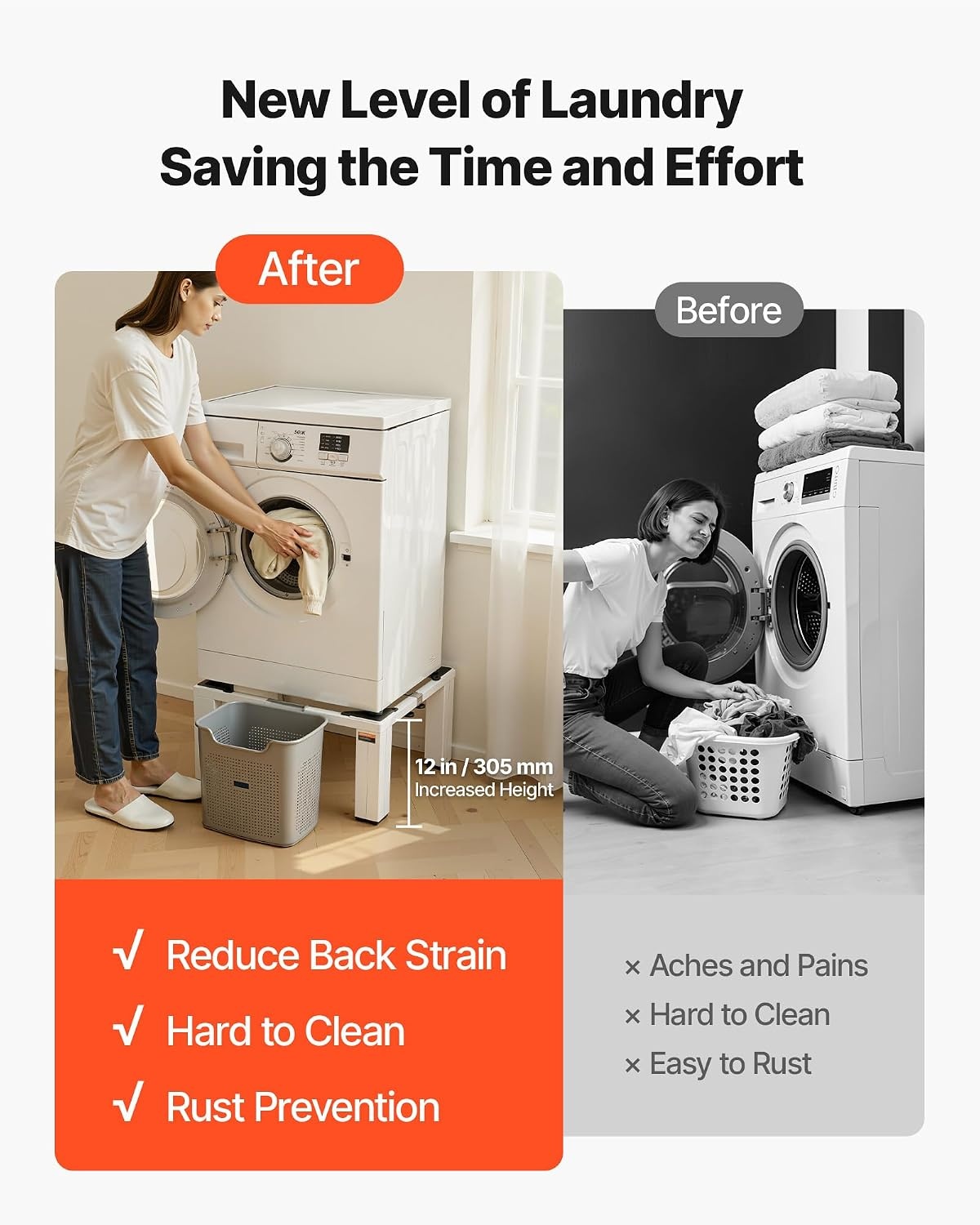 image:imageVEVOR Laundry Pedestal 161 in Height 275 x 275 in Washer and Dryer Pedestals with Storage Shelf 700 lbs Load Capacity NonSlip Feet Washing Machine Stand Universal Fit White 2 PackAdjustable Pedestal 12H