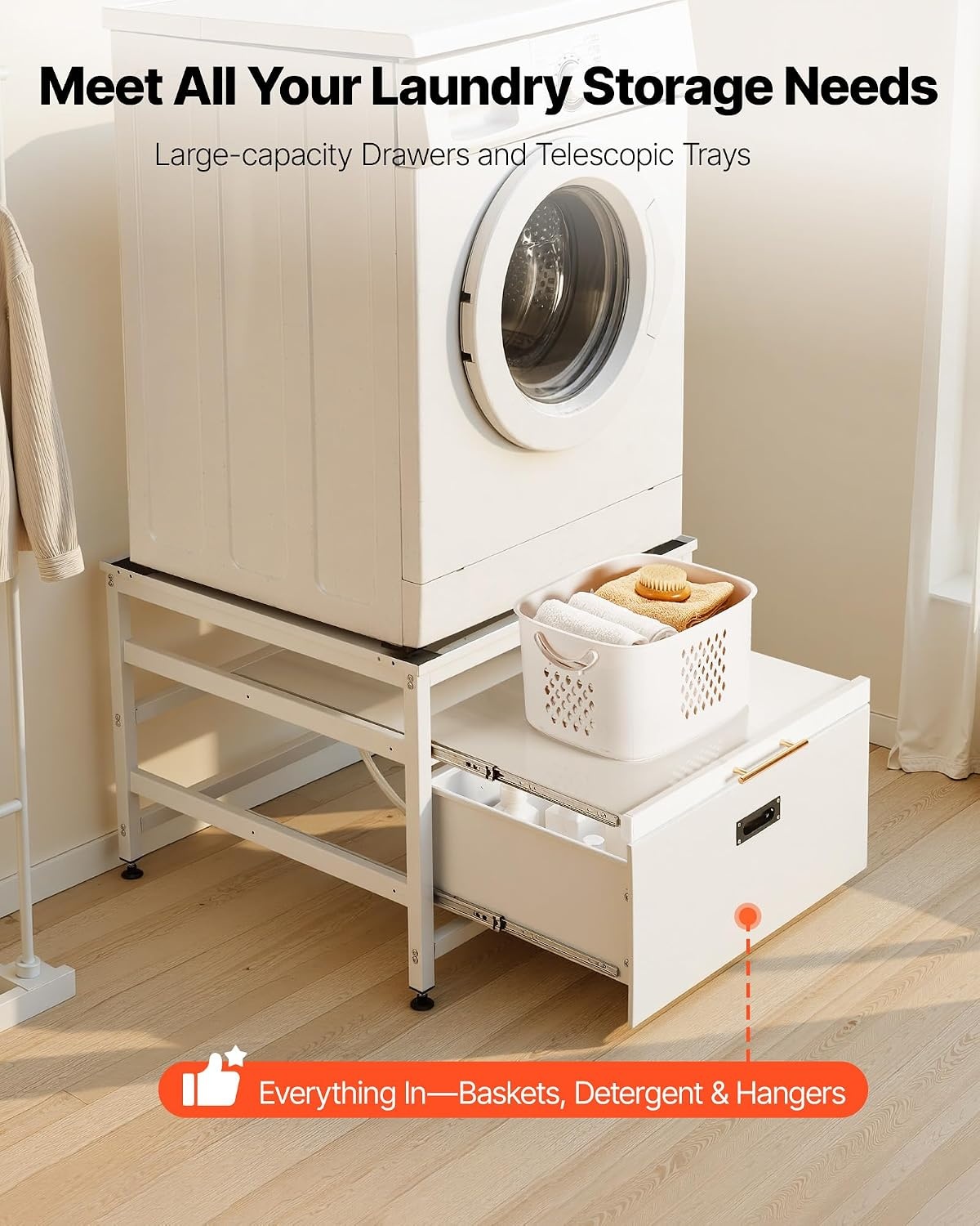 image:imageVEVOR Laundry Pedestal 161 in Height 275 x 275 in Washer and Dryer Pedestals with Storage Shelf 700 lbs Load Capacity NonSlip Feet Washing Machine Stand Universal Fit White 2 PackPedestal w Drawer Shelf