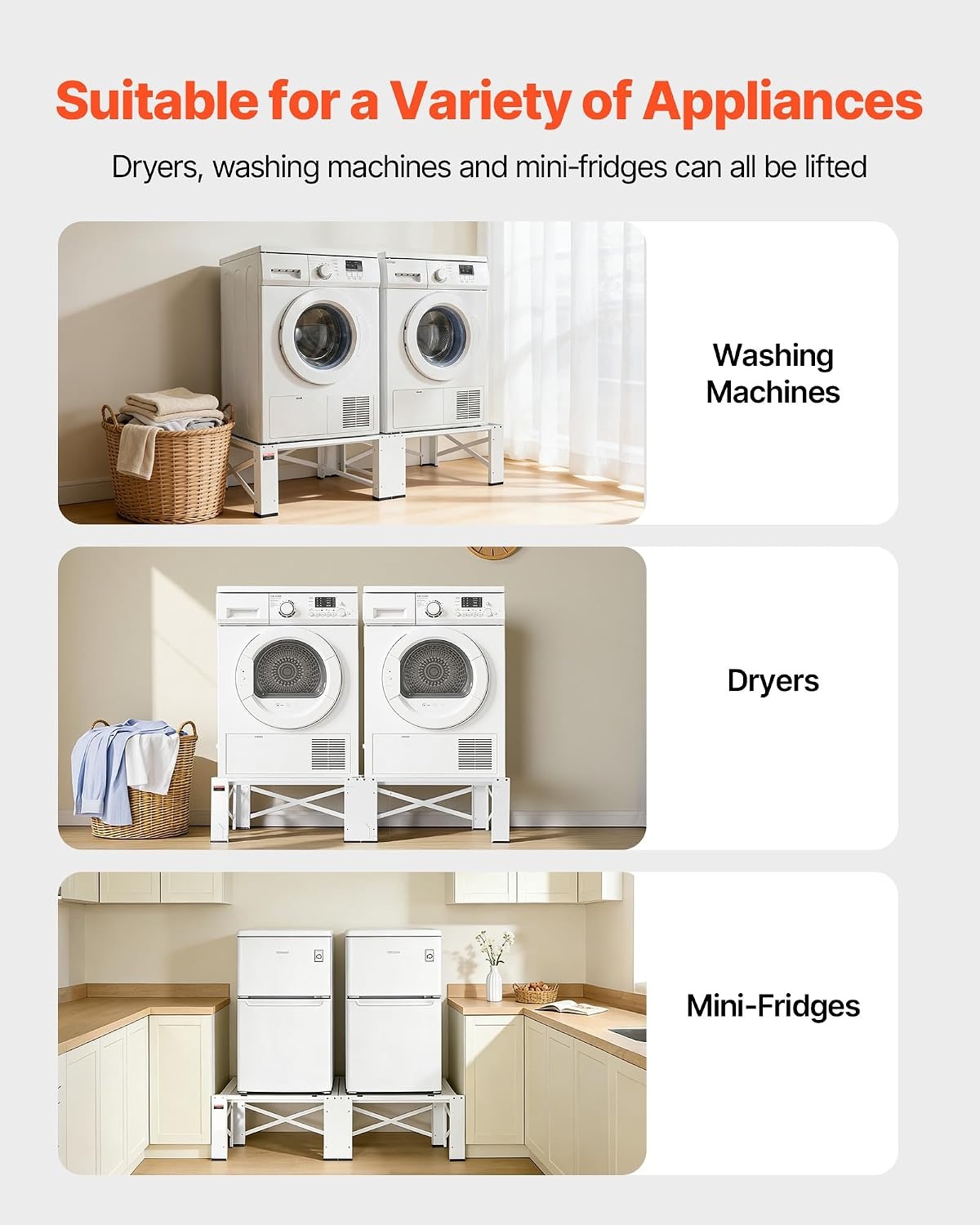 image:imageVEVOR Laundry Pedestal 161 in Height 275 x 275 in Washer and Dryer Pedestals with Storage Shelf 700 lbs Load Capacity NonSlip Feet Washing Machine Stand Universal Fit White 2 PackAdjustable Pedestal 12H 2 Pack