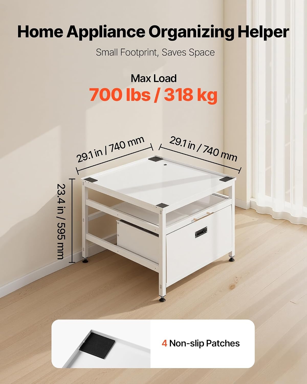 image:imageVEVOR Laundry Pedestal 161 in Height 275 x 275 in Washer and Dryer Pedestals with Storage Shelf 700 lbs Load Capacity NonSlip Feet Washing Machine Stand Universal Fit White 2 PackPedestal w Drawer Shelf