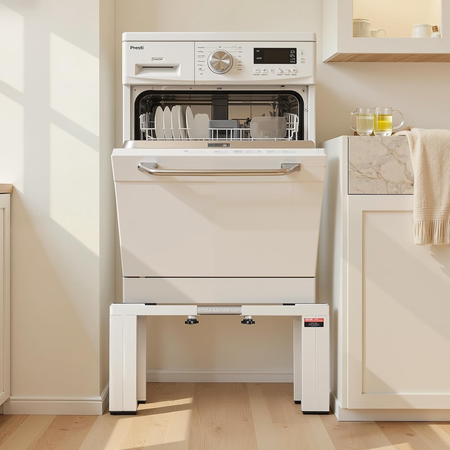 image:imageVEVOR Laundry Pedestal 161 in Height 275 x 275 in Washer and Dryer Pedestals with Storage Shelf 700 lbs Load Capacity NonSlip Feet Washing Machine Stand Universal Fit White 2 PackAdjustable Pedestal 12H