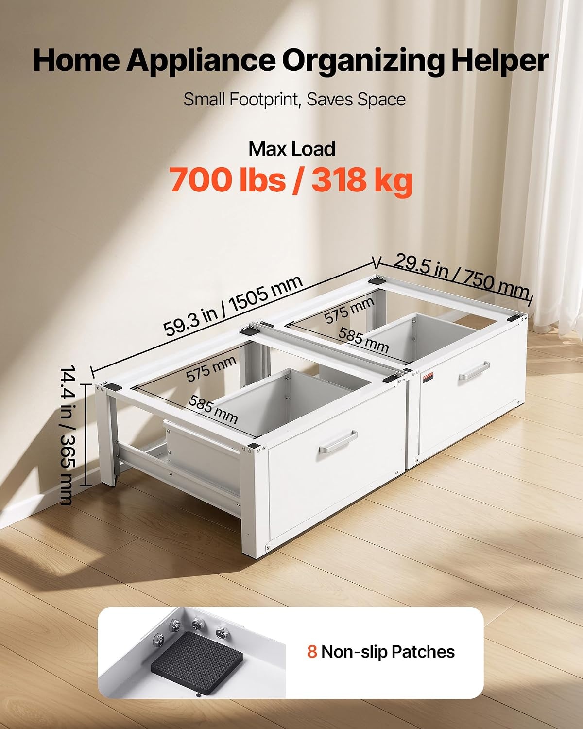 image:imageVEVOR Laundry Pedestal 161 in Height 275 x 275 in Washer and Dryer Pedestals with Storage Shelf 700 lbs Load Capacity NonSlip Feet Washing Machine Stand Universal Fit White 2 PackPedestal w Drawer 2 Pack