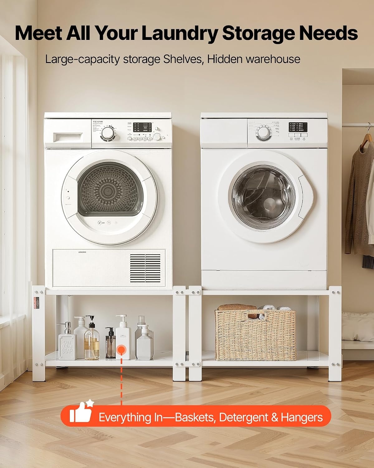 image:imageVEVOR Laundry Pedestal 161 in Height 275 x 275 in Washer and Dryer Pedestals with Storage Shelf 700 lbs Load Capacity NonSlip Feet Washing Machine Stand Universal Fit White 2 PackPedestal w Storage Shelf 2 Pack