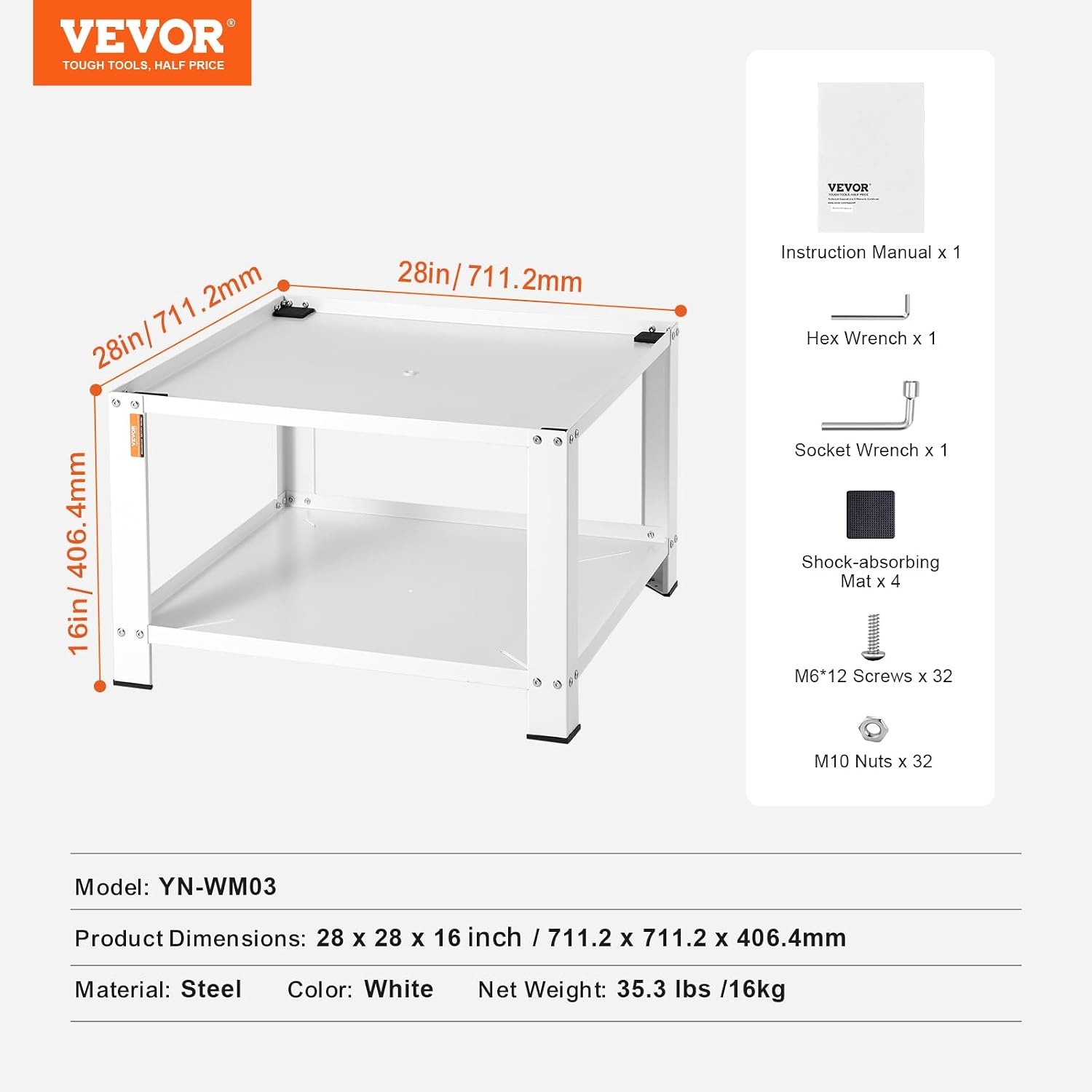 image:imageVEVOR Laundry Pedestal with Storage Shelf 28 Lx28 Wx16 H Washer and Dryer Stand Base Universal Platform Fit 660lbs Capacity Heavy Duty Steel MultiFunctional Base for Washing MachineLaundry Pedestal w Storage Shelf
