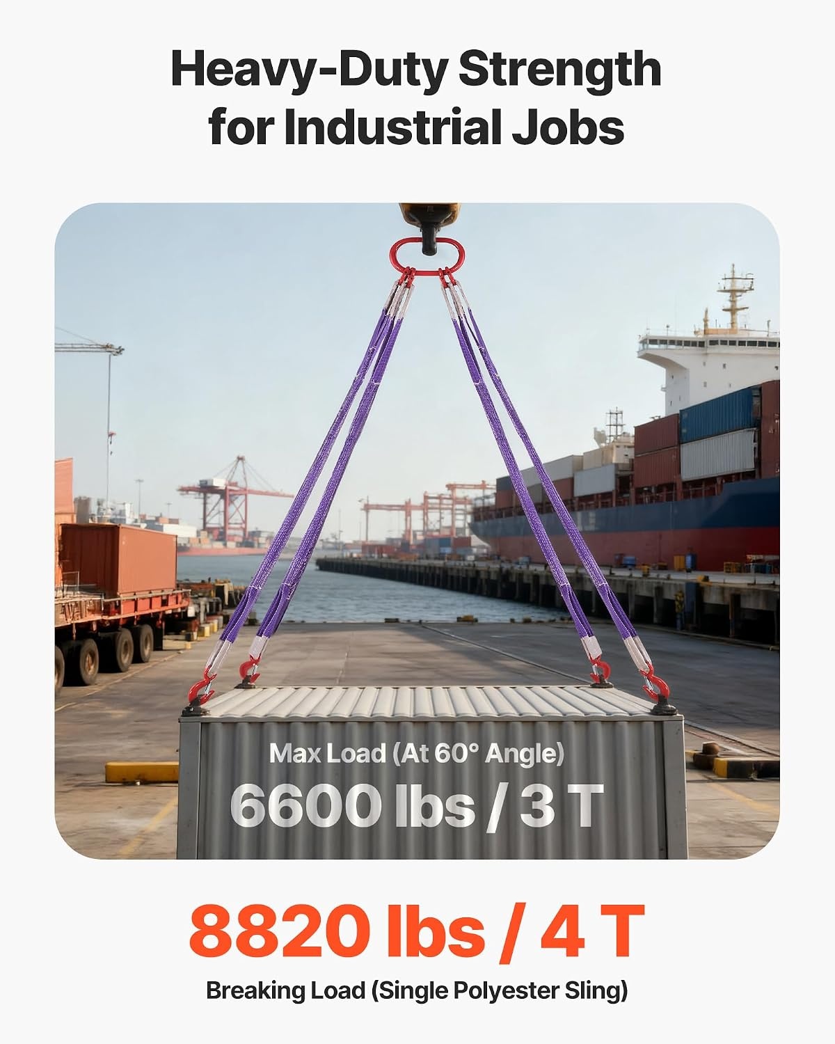 image:imageVEVOR Lifting Sling Straps with Hooks Polyester Bridle Sling 6600LB Capacity Four Leg 5Ft Heavy Duty Rigging Strap Thickened amp WearResistant Webbing Slings for Engines Cranes Hoists Truck4Leg 6600LBS