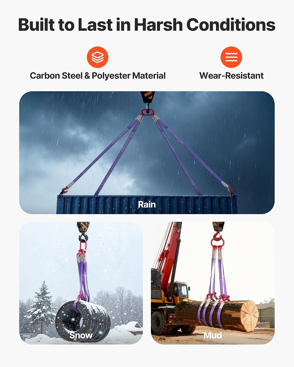 image:imageVEVOR Lifting Sling Straps with Hooks Polyester Bridle Sling 6600LB Capacity Four Leg 5Ft Heavy Duty Rigging Strap Thickened amp WearResistant Webbing Slings for Engines Cranes Hoists Truck4Leg 6600LBS
