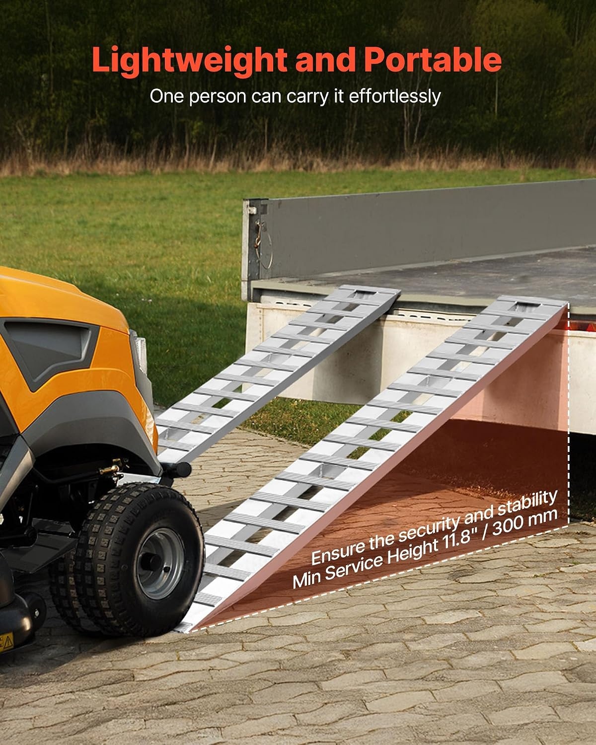 image:imageVEVOR Loading Ramps 2 Pcs 108 x 15 in Durable Aluminum and HeavyDuty Trailer Ramp Set with AntiSlip Plates 10000 Lbs Combined Capacity for Carts Farm Tractors ATVs Lawn Mowers Motorcycles