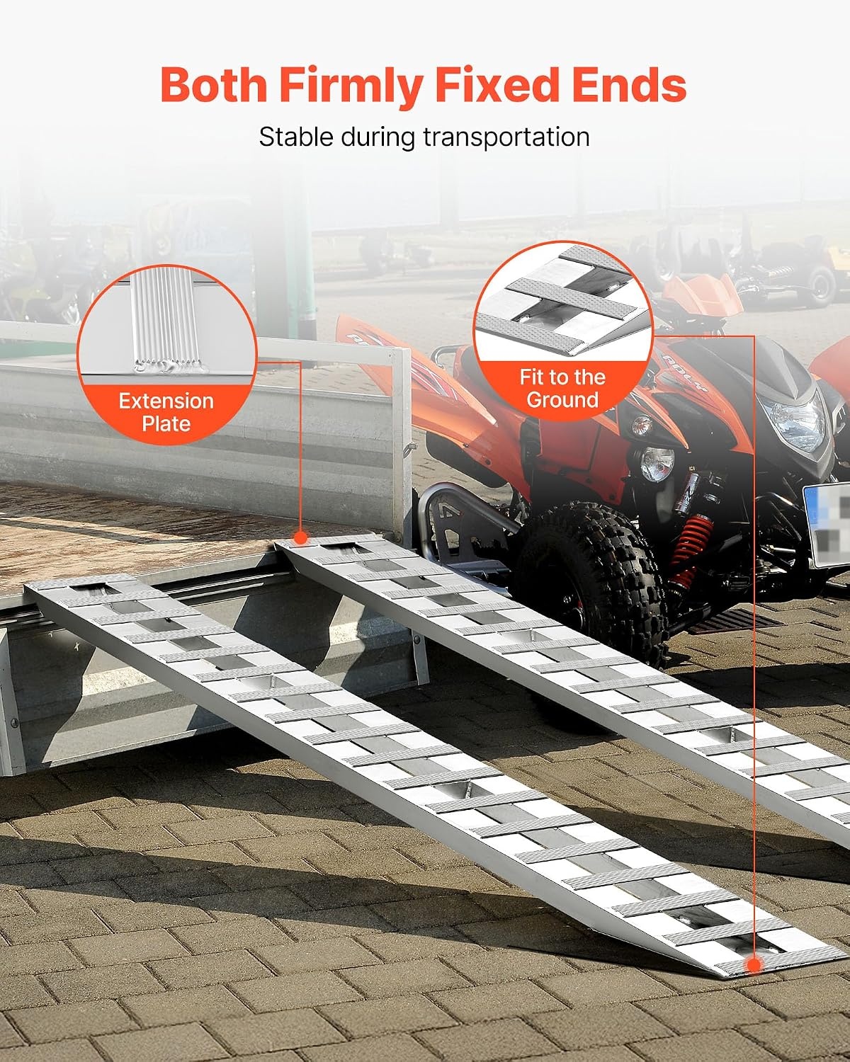 image:imageVEVOR Loading Ramps 2 Pcs 108 x 15 in Durable Aluminum and HeavyDuty Trailer Ramp Set with AntiSlip Plates 10000 Lbs Combined Capacity for Carts Farm Tractors ATVs Lawn Mowers Motorcycles