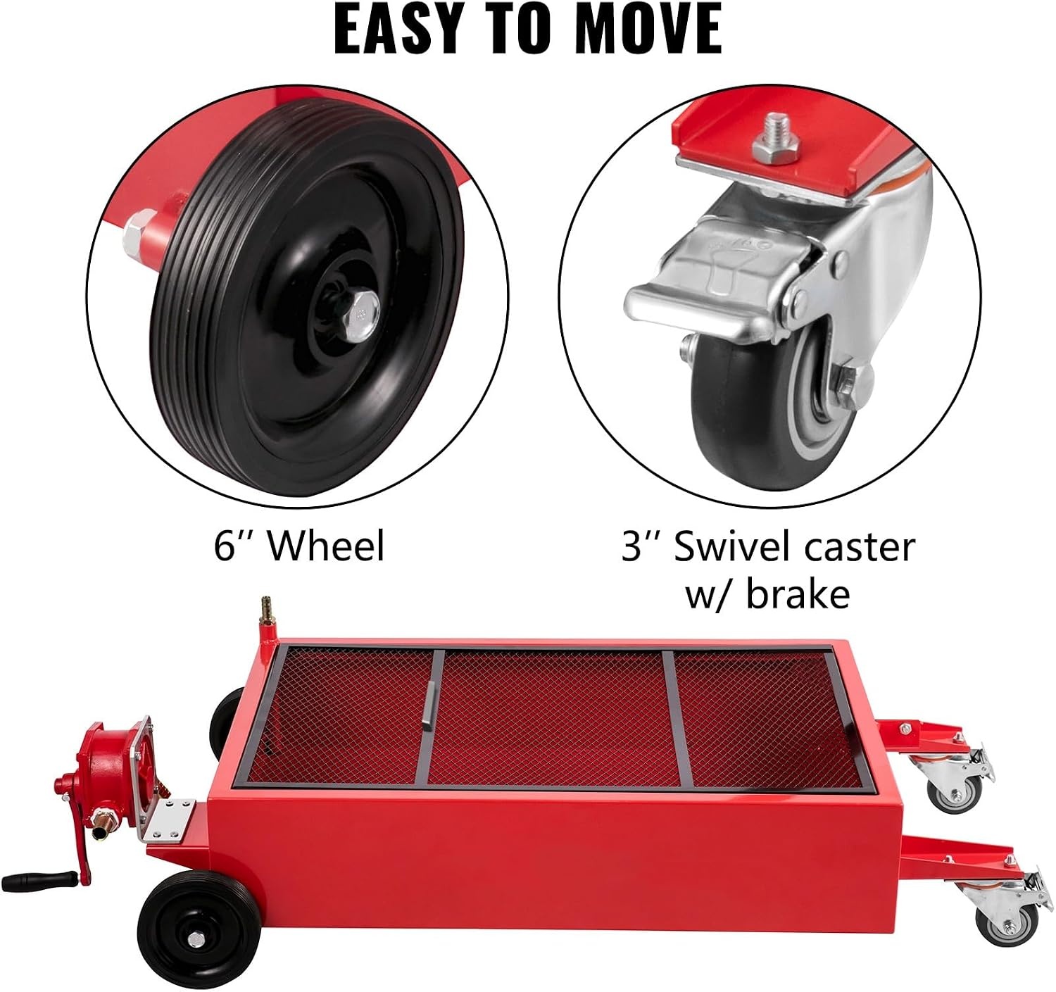 image:imageVEVOR Low Profile Electric Oil Drain Pan 20 Gal Capacity Rolling Oil Drain Pan with 110V HighFlow Pump 72 ft Hose amp T Folding Handle Leakproof amp Corrosionresistant Fit for Trucks ATVs WhiteRed