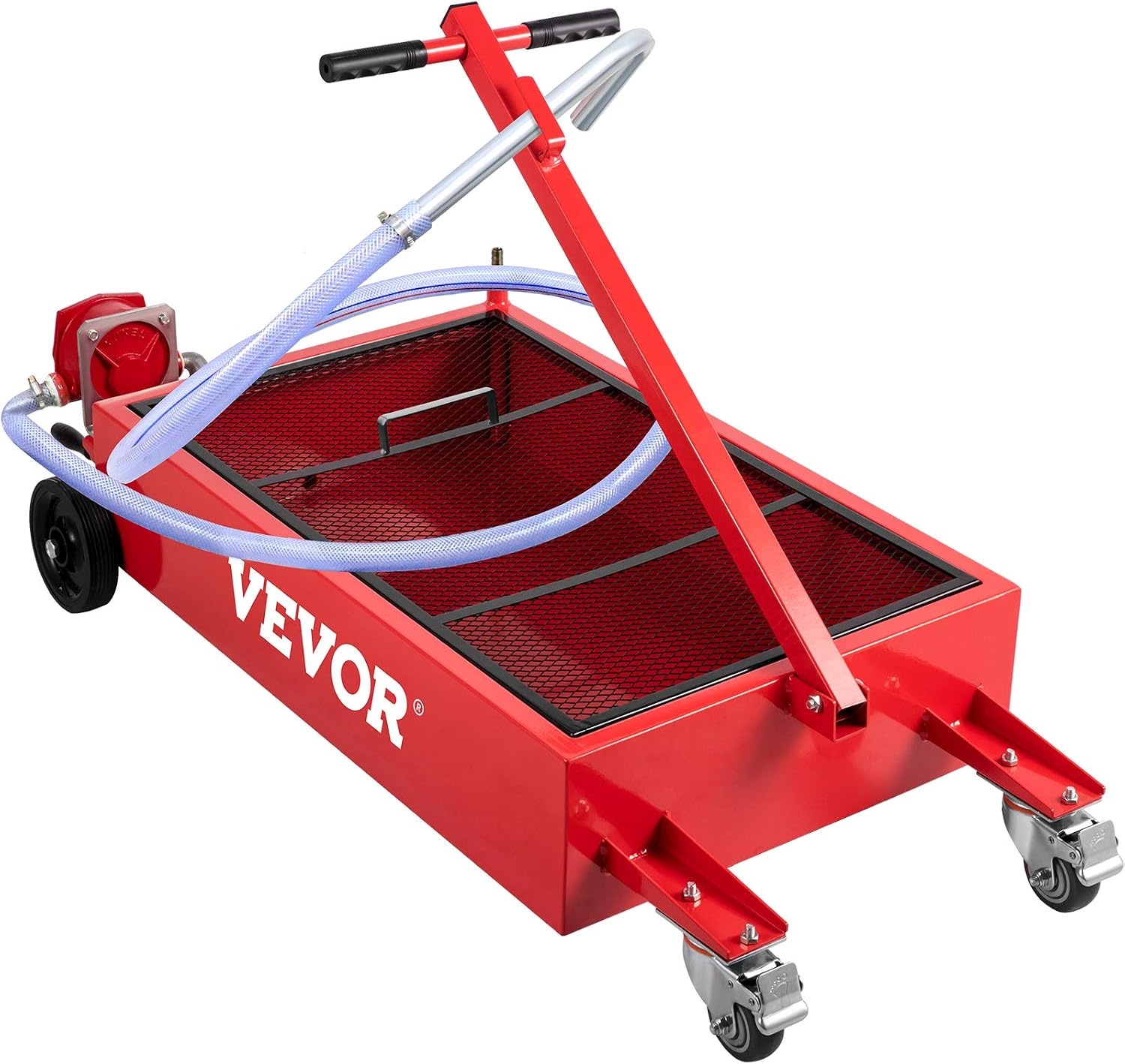 image:imageVEVOR Low Profile Electric Oil Drain Pan 20 Gal Capacity Rolling Oil Drain Pan with 110V HighFlow Pump 72 ft Hose amp T Folding Handle Leakproof amp Corrosionresistant Fit for Trucks ATVs WhiteRed