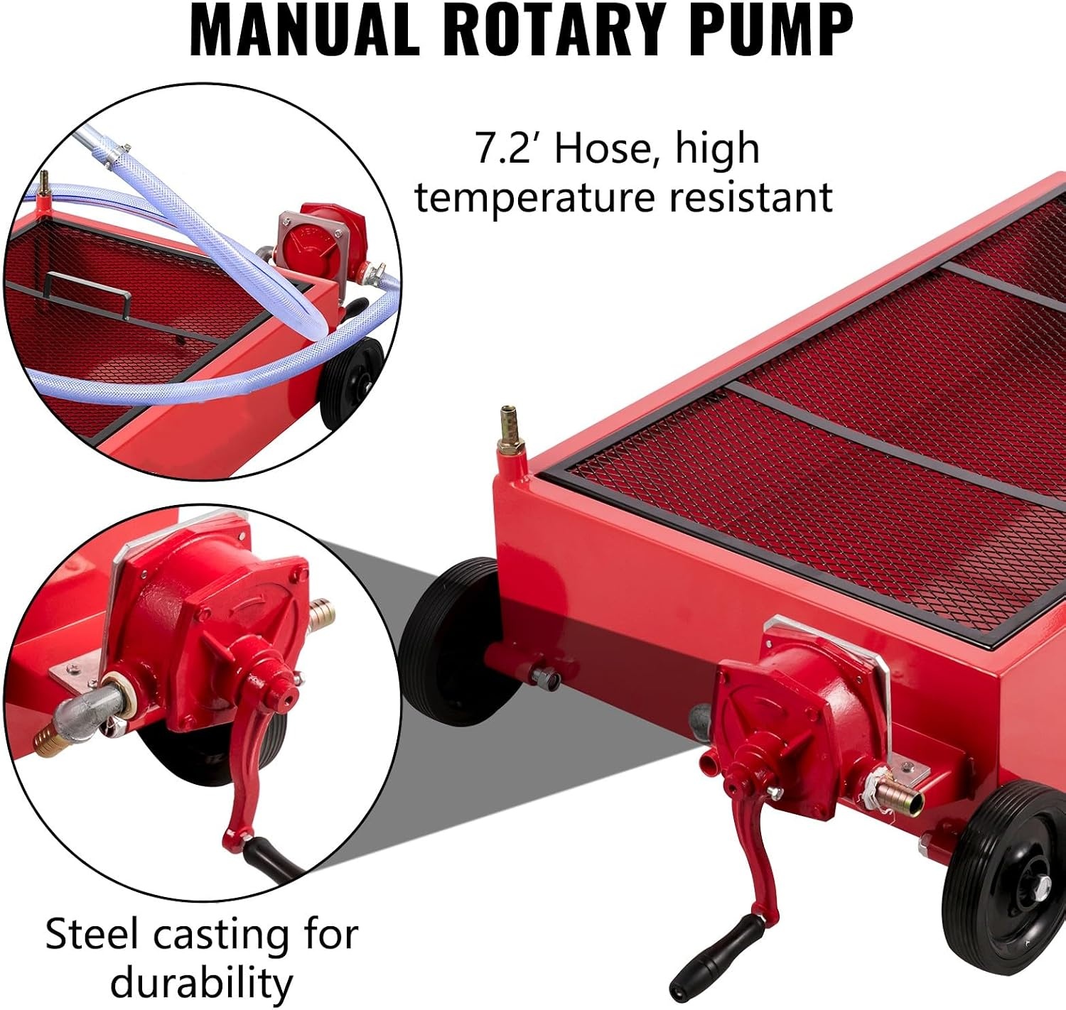 image:imageVEVOR Low Profile Electric Oil Drain Pan 20 Gal Capacity Rolling Oil Drain Pan with 110V HighFlow Pump 72 ft Hose amp T Folding Handle Leakproof amp Corrosionresistant Fit for Trucks ATVs WhiteRed