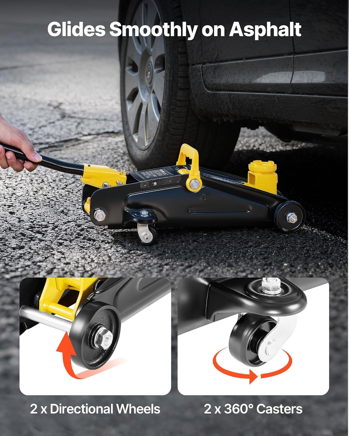 image:imageVEVOR Low Profile Floor Jack 2 Ton 4400 lbs Capacity Steel Racing Floor Jack with Stands Single Piston Quick Lift Pump Hydraulic Trolley Car Lift for Compact SUVs Lifting Range 51122 Inches