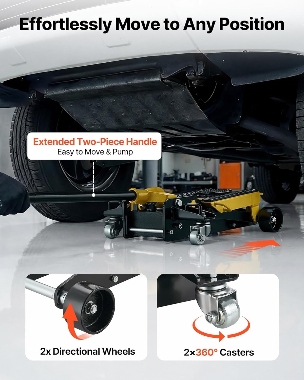 image:imageVEVOR Low Profile Floor Jack 2 Ton 4409 lbs Capacity Steel Racing Floor Jack with Single Piston Quick Lift Pump Hydraulic Trolley Car Lift for Cars Motorcycles ATVs Lifting Range 57172 T