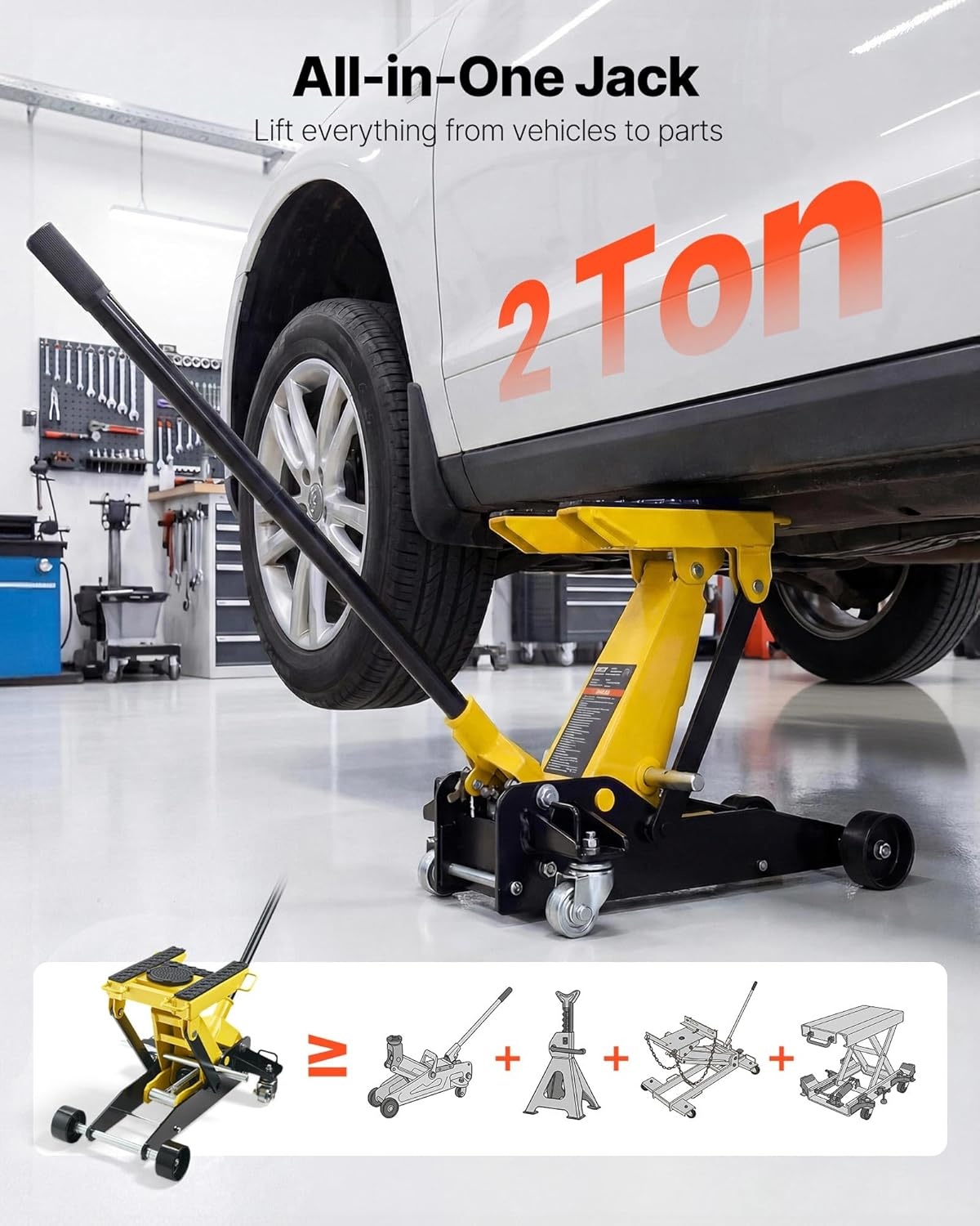 image:imageVEVOR Low Profile Floor Jack 2 Ton 4409 lbs Capacity Steel Racing Floor Jack with Single Piston Quick Lift Pump Hydraulic Trolley Car Lift for Cars Motorcycles ATVs Lifting Range 57172 T