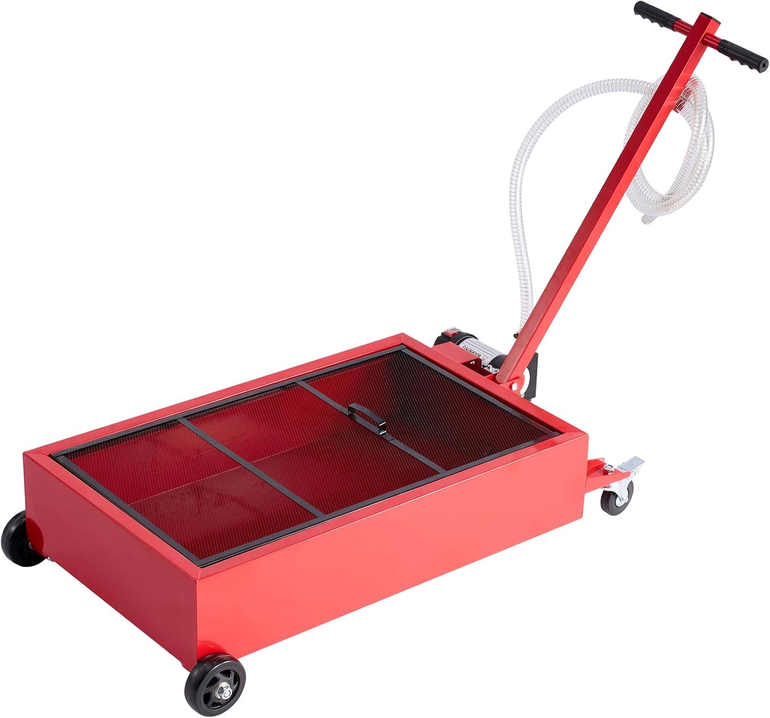 image:imageVEVOR Low Profile Oil Drain Pan 17 Gal Capacity Rolling Oil Drain Pan with 110V HighFlow Electric Pump 72 ft Hose amp T Folding Handle LeakProof amp CorrosionResistant Fit for Trucks ATVs Red3976 x 2362 x 2677 in