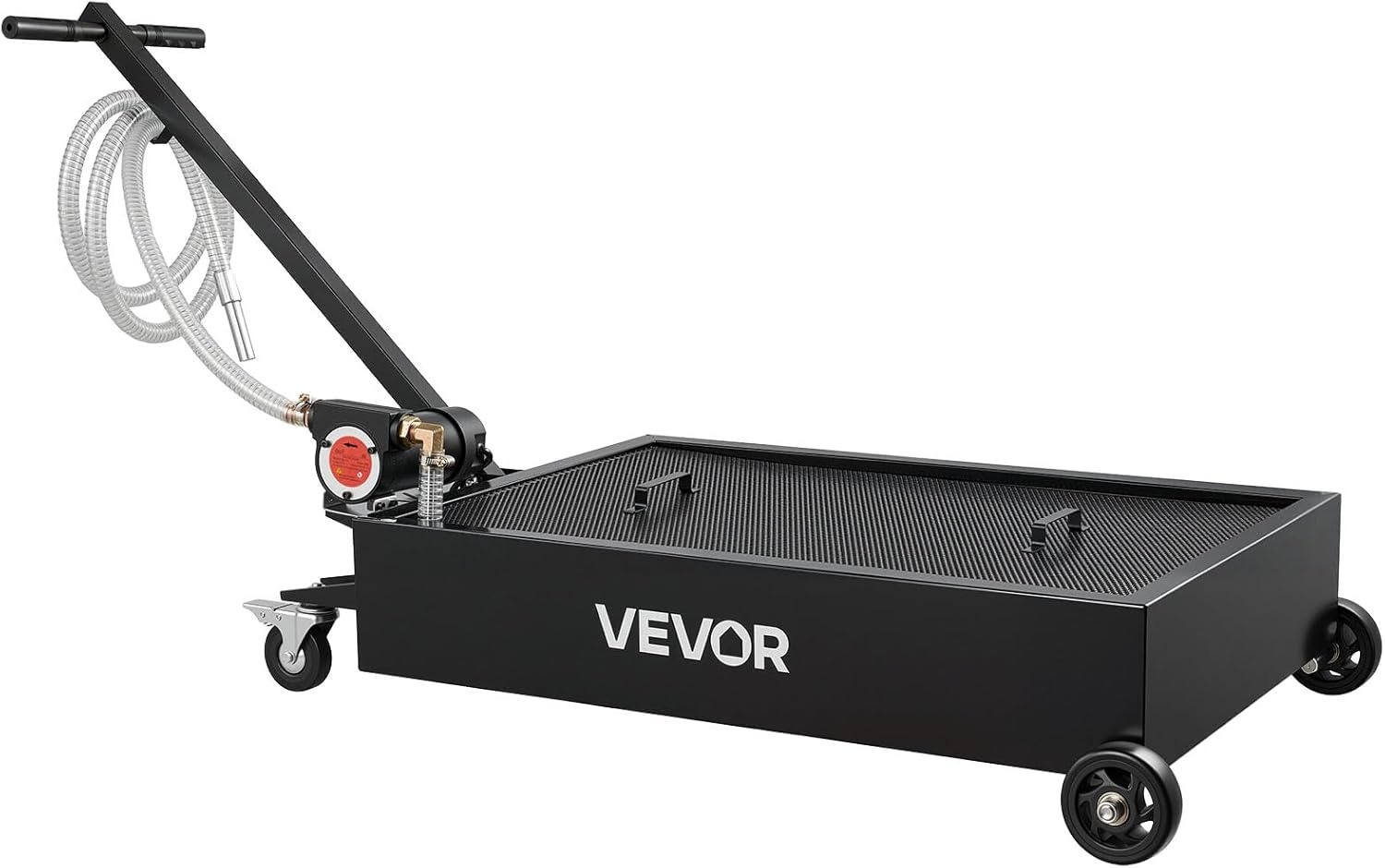 image:imageVEVOR Low Profile Oil Drain Pan 17 Gal Capacity Rolling Oil Drain Pan with 110V HighFlow Electric Pump 72 ft Hose amp T Folding Handle LeakProof amp CorrosionResistant Fit for Trucks ATVs Red4134 x 2461 x 2598 in