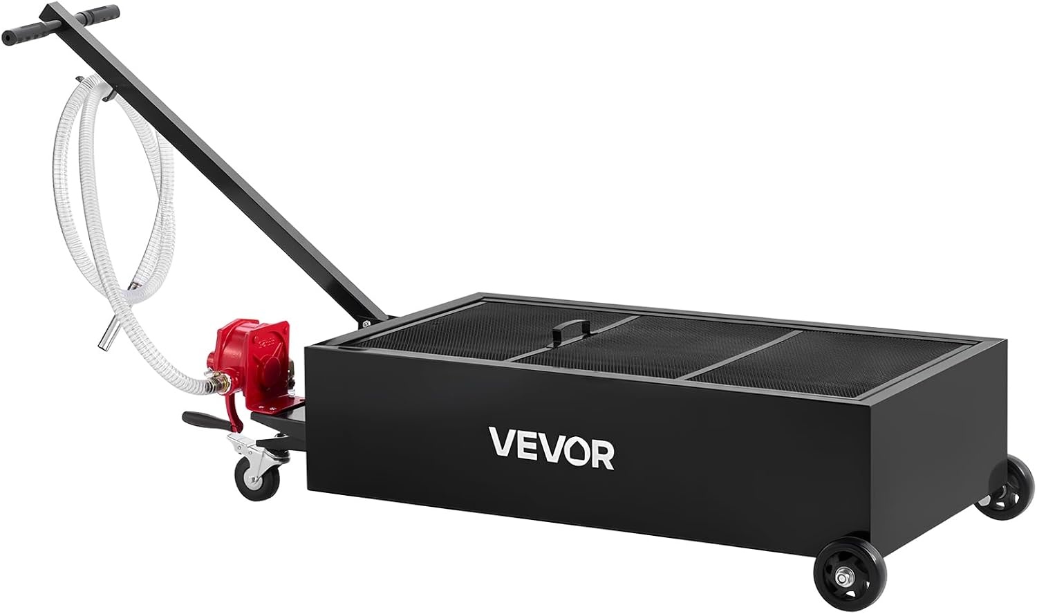 image:imageVEVOR Low Profile Oil Drain Pan 20 Gallon Capacity Rolling Oil Drain Pan with Manual Pump 72 ft Hose amp T Folding Handle LeakProof amp CorrosionResistant Fit for Cars SUVs Trucks ATVs Red25 Gallon