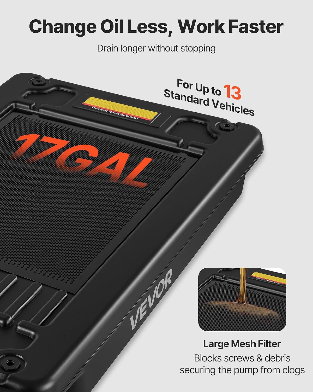 image:imageVEVOR Low Profile Oil Drain Pan 25 Gal Oil Drain Pan with 110V HighFlow Electric Pump Large Capacity Oil Change Pan with 72ft Hose amp Folding Handle Rolling Oil Drain Cart for Trucks Buses RVsArgyle