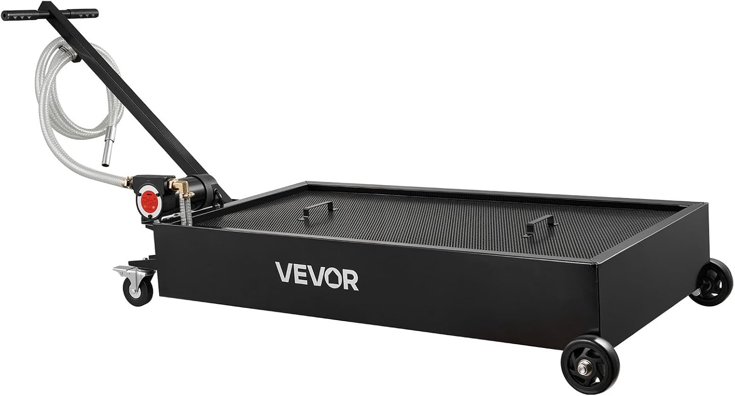 image:imageVEVOR Low Profile Oil Drain Pan 25 Gal Oil Drain Pan with 110V HighFlow Electric Pump Large Capacity Oil Change Pan with 72ft Hose amp Folding Handle Rolling Oil Drain Cart for Trucks Buses RVsGeometric