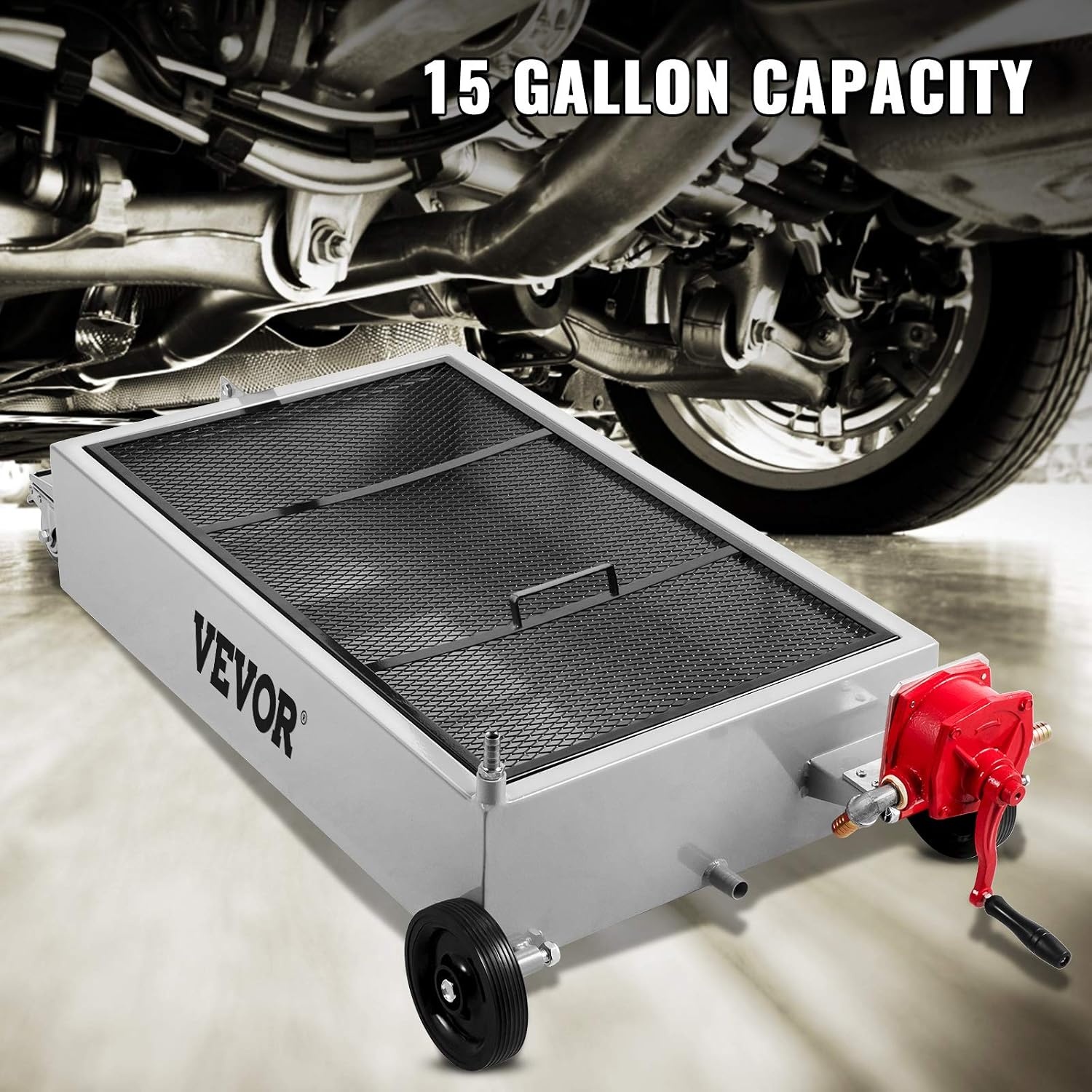 image:imageVEVOR Low Profile Oil Drain Pan 25 Gal Oil Drain Pan with 110V HighFlow Electric Pump Large Capacity Oil Change Pan with 72ft Hose amp Folding Handle Rolling Oil Drain Cart for Trucks Buses RVsCamouflage