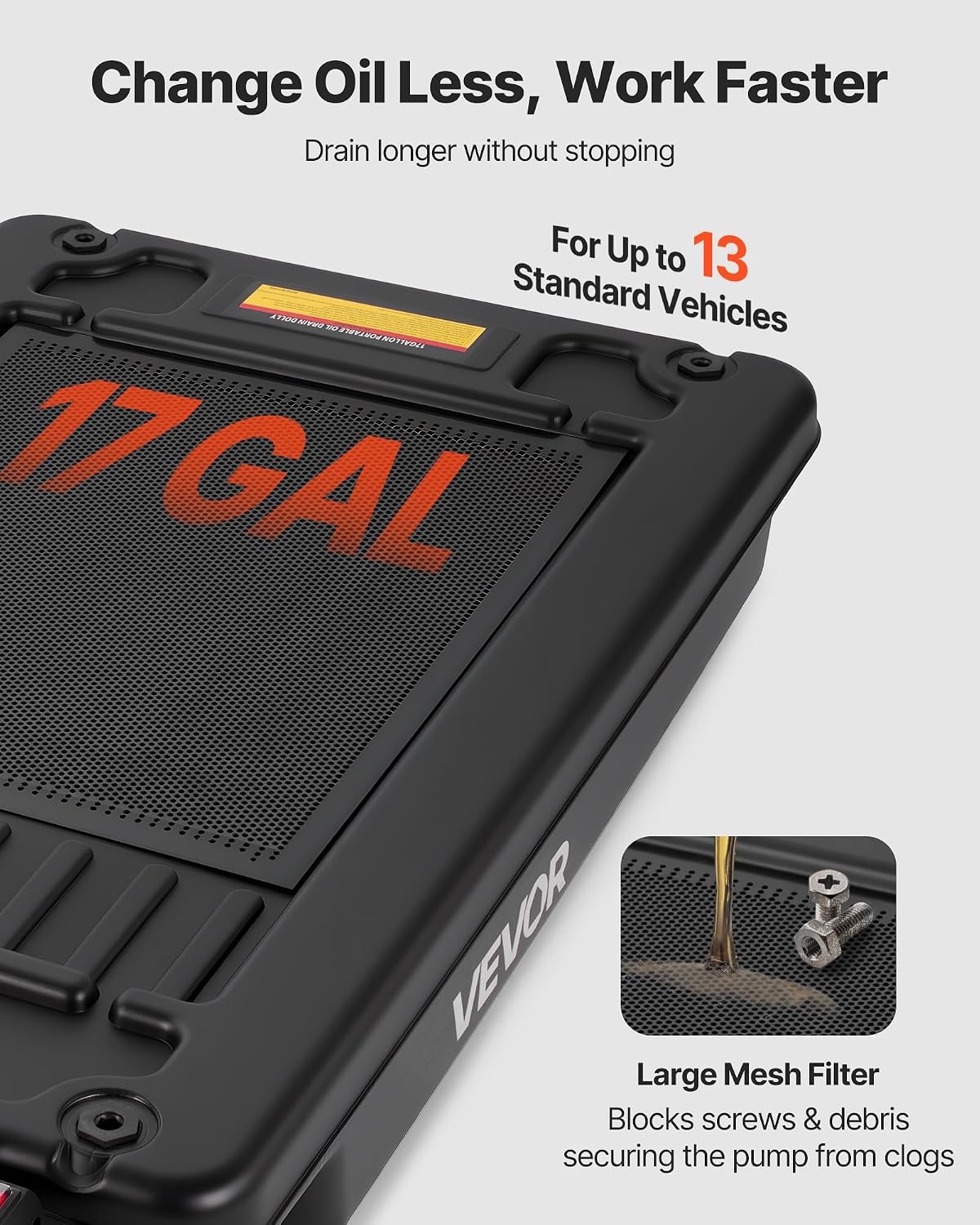 image:imageVEVOR Low Profile Oil Drain Pan 25 Gal Oil Drain Pan with 110V HighFlow Electric Pump Large Capacity Oil Change Pan with 72ft Hose amp Folding Handle Rolling Oil Drain Cart for Trucks Buses RVsCheckered