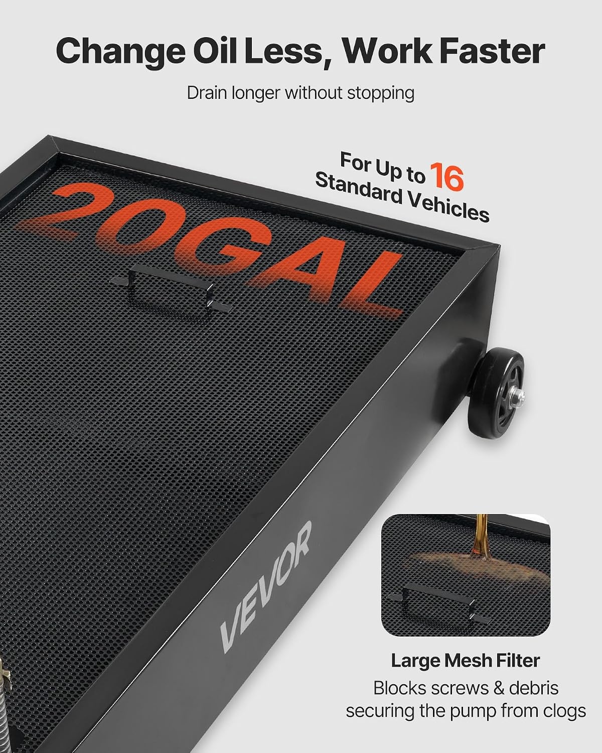 image:imageVEVOR Low Profile Oil Drain Pan 25 Gal Oil Drain Pan with 110V HighFlow Electric Pump Large Capacity Oil Change Pan with 72ft Hose amp Folding Handle Rolling Oil Drain Cart for Trucks Buses RVsGeometric