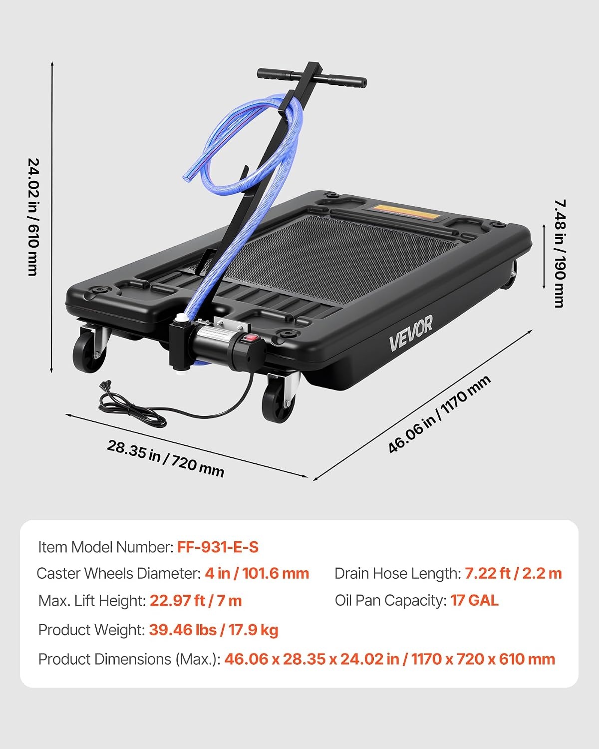 image:imageVEVOR Low Profile Oil Drain Pan 25 Gal Oil Drain Pan with 110V HighFlow Electric Pump Large Capacity Oil Change Pan with 72ft Hose amp Folding Handle Rolling Oil Drain Cart for Trucks Buses RVsCheckered
