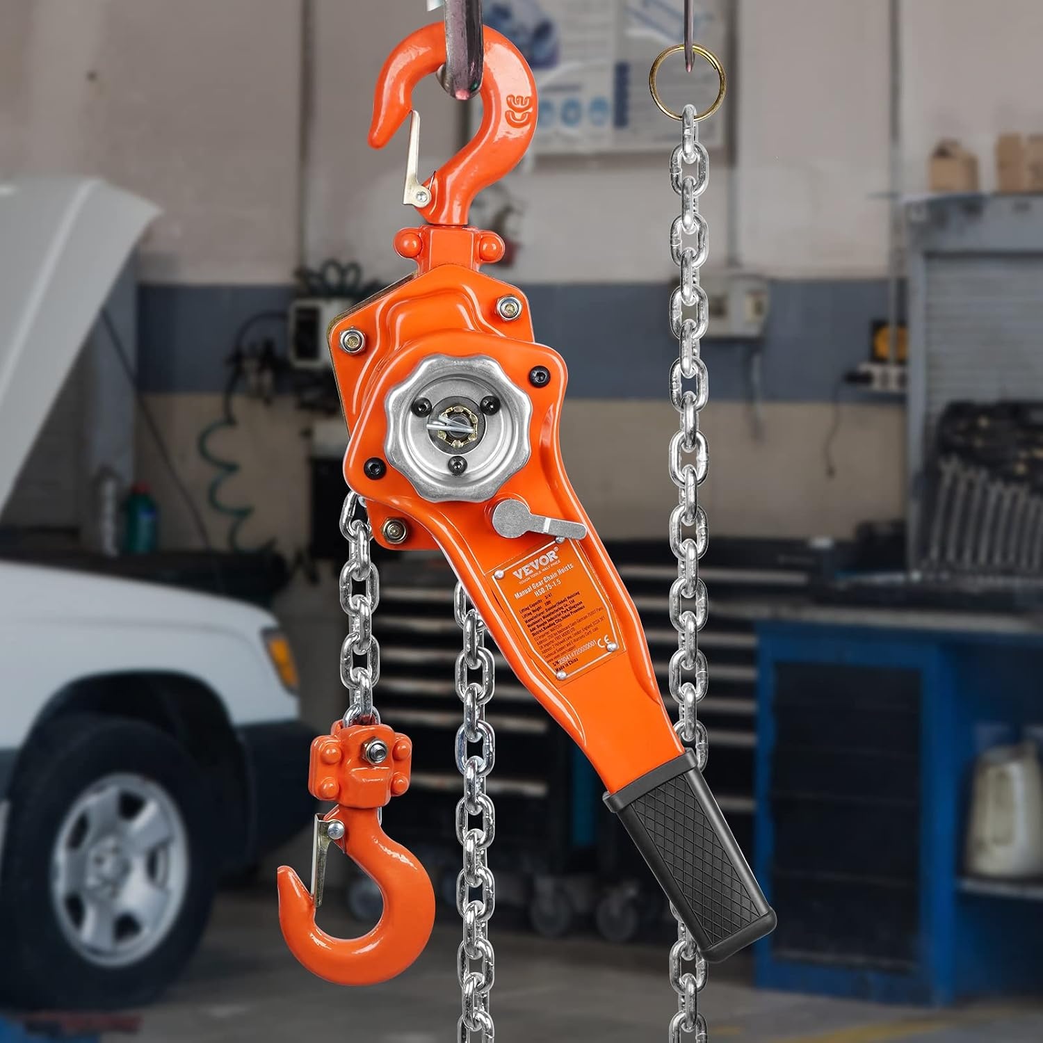 image:imageVEVOR Manual Lever Chain Hoist 112 Ton 3300 lbs Capacity 10 FT Come Along G80 Galvanized Carbon Steel with Weston DoublePawl BrakeAuto Chain Leading amp 360 Rotation Hook for Garage Factory DockOrange
