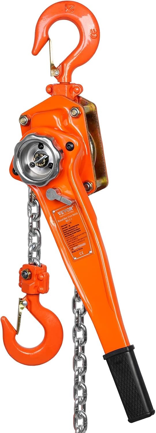 image:imageVEVOR Manual Lever Chain Hoist 112 Ton 3300 lbs Capacity 10 FT Come Along G80 Galvanized Carbon Steel with Weston DoublePawl BrakeAuto Chain Leading amp 360 Rotation Hook for Garage Factory DockOrange