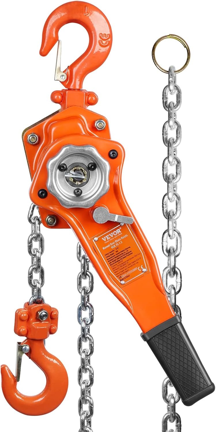 image:imageVEVOR Manual Lever Chain Hoist 112 Ton 3300 lbs Capacity 10 FT Come Along G80 Galvanized Carbon Steel with Weston DoublePawl BrakeAuto Chain Leading amp 360 Rotation Hook for Garage Factory DockOrange