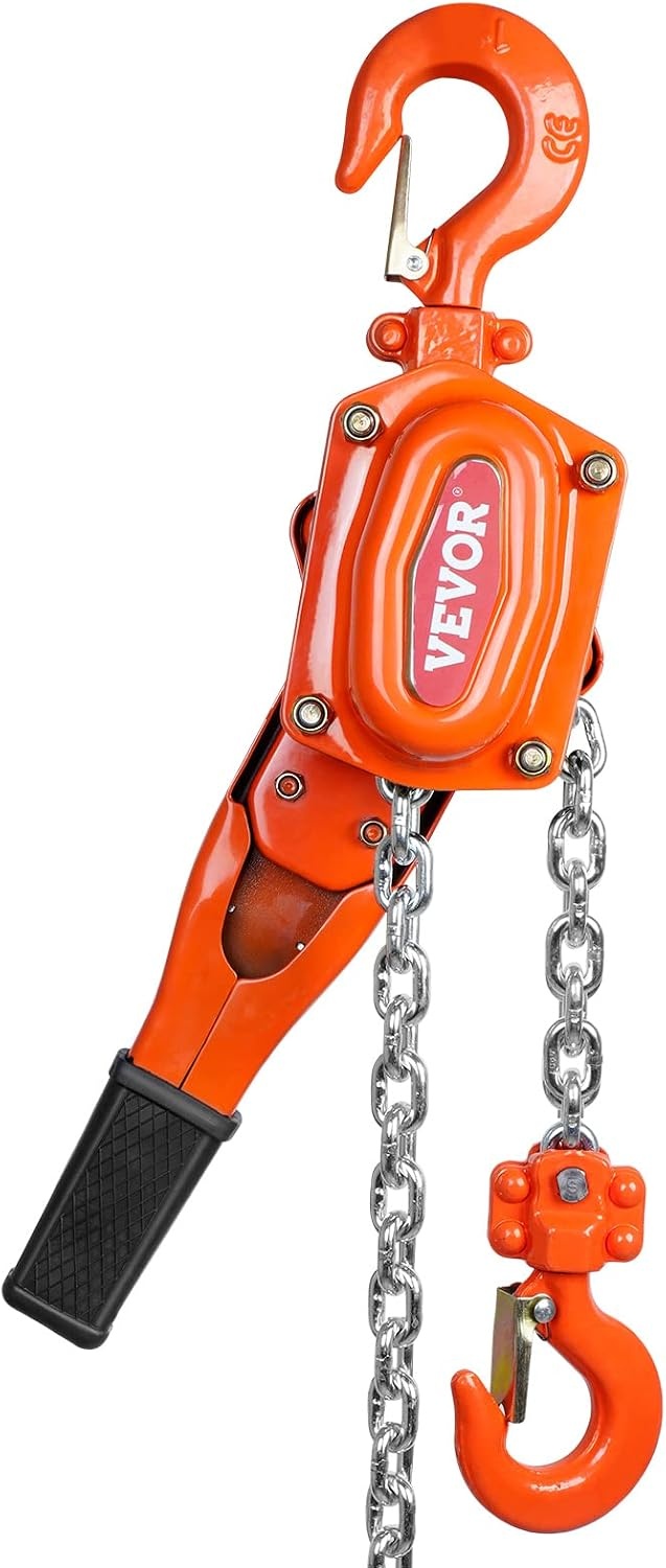 image:imageVEVOR Manual Lever Chain Hoist 112 Ton 3300 lbs Capacity 10 FT Come Along G80 Galvanized Carbon Steel with Weston DoublePawl BrakeAuto Chain Leading amp 360 Rotation Hook for Garage Factory DockOrange
