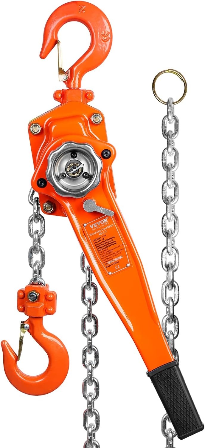 image:imageVEVOR Manual Lever Chain Hoist 112 Ton 3300 lbs Capacity 10 FT Come Along G80 Galvanized Carbon Steel with Weston DoublePawl BrakeAuto Chain Leading amp 360 Rotation Hook for Garage Factory DockOrange