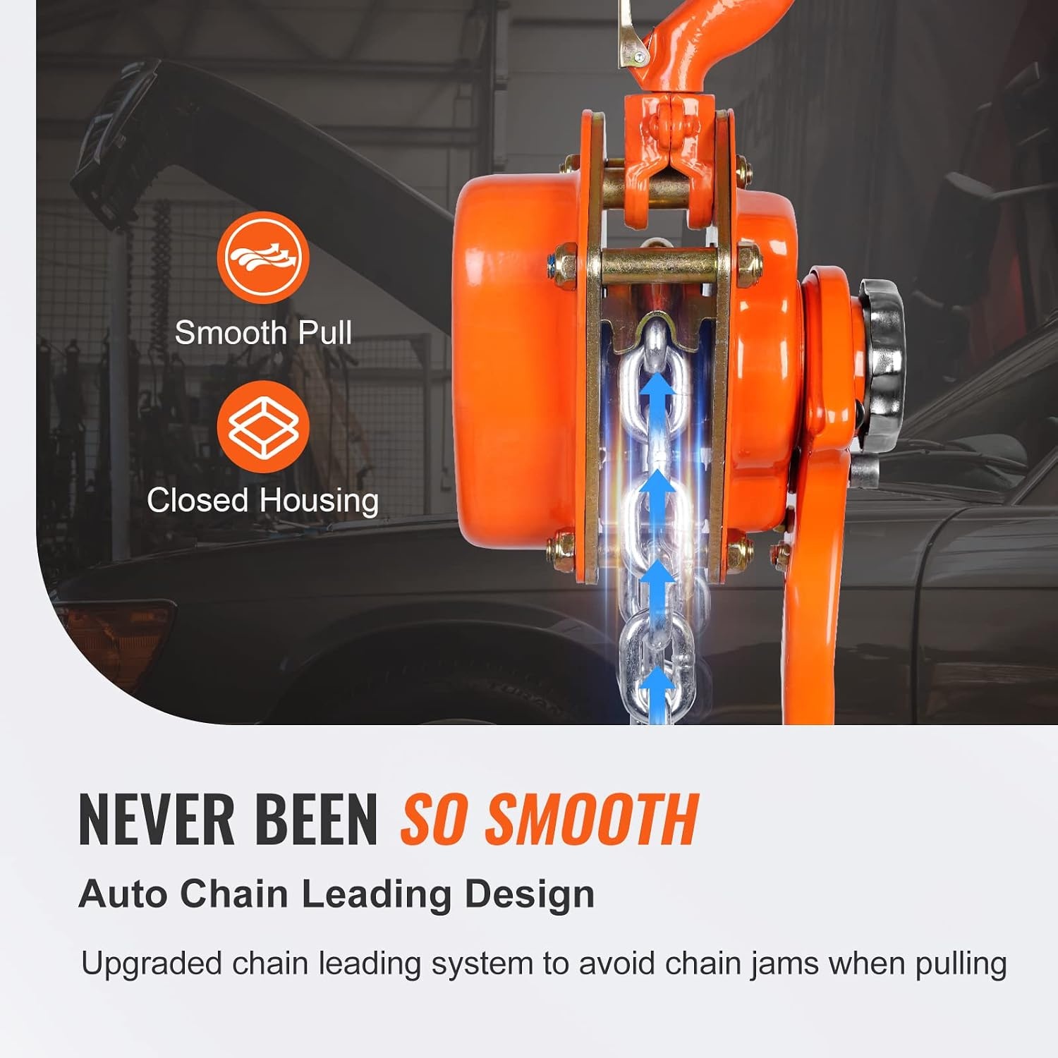 image:imageVEVOR Manual Lever Chain Hoist 112 Ton 3300 lbs Capacity 10 FT Come Along G80 Galvanized Carbon Steel with Weston DoublePawl BrakeAuto Chain Leading amp 360 Rotation Hook for Garage Factory DockOrange